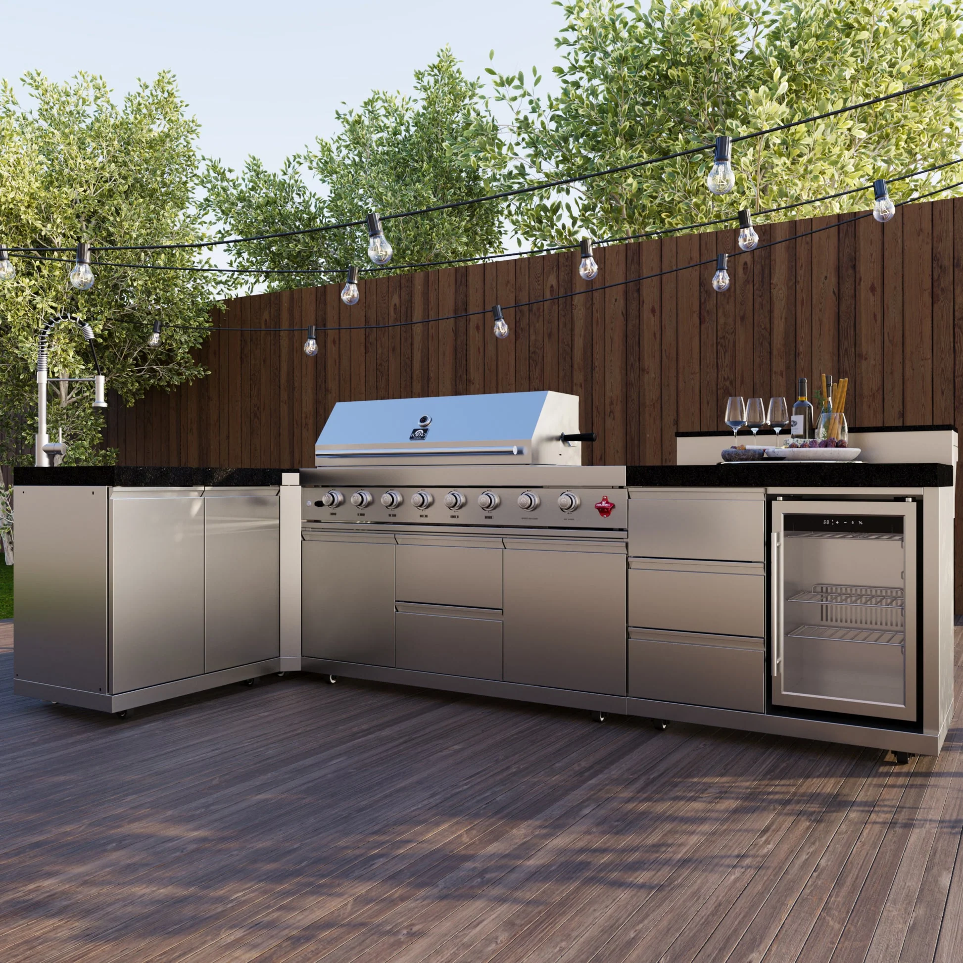Forno Bulnes 40" BBQ Outdoor Kitchen – 95,000 BTU, 5 Burners, Infrared Sear & Rotisserie, Beverage Center & Black Sintered Stone Countertops - Image 14