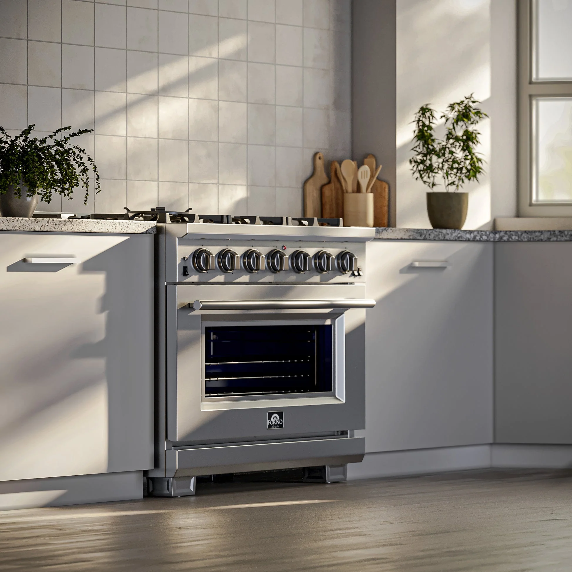 Forno Capriasca 36-Inch Gas Range, Stainless Steel, 6 Brass Burners, 120,000 BTU, Convection Oven, Energy Efficient - Image 25