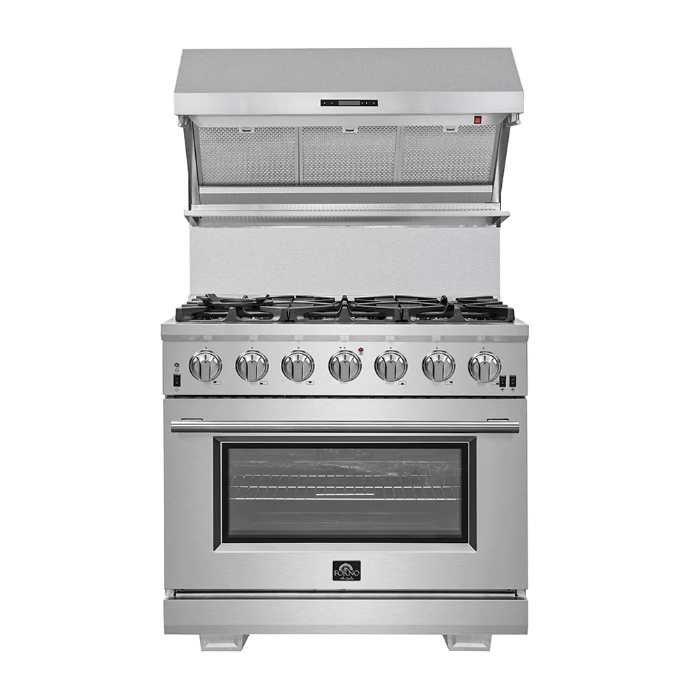 Forno Capriasca 36-Inch Gas Range, Stainless Steel, 6 Brass Burners, 120,000 BTU, Convection Oven, Energy Efficient - Image 4