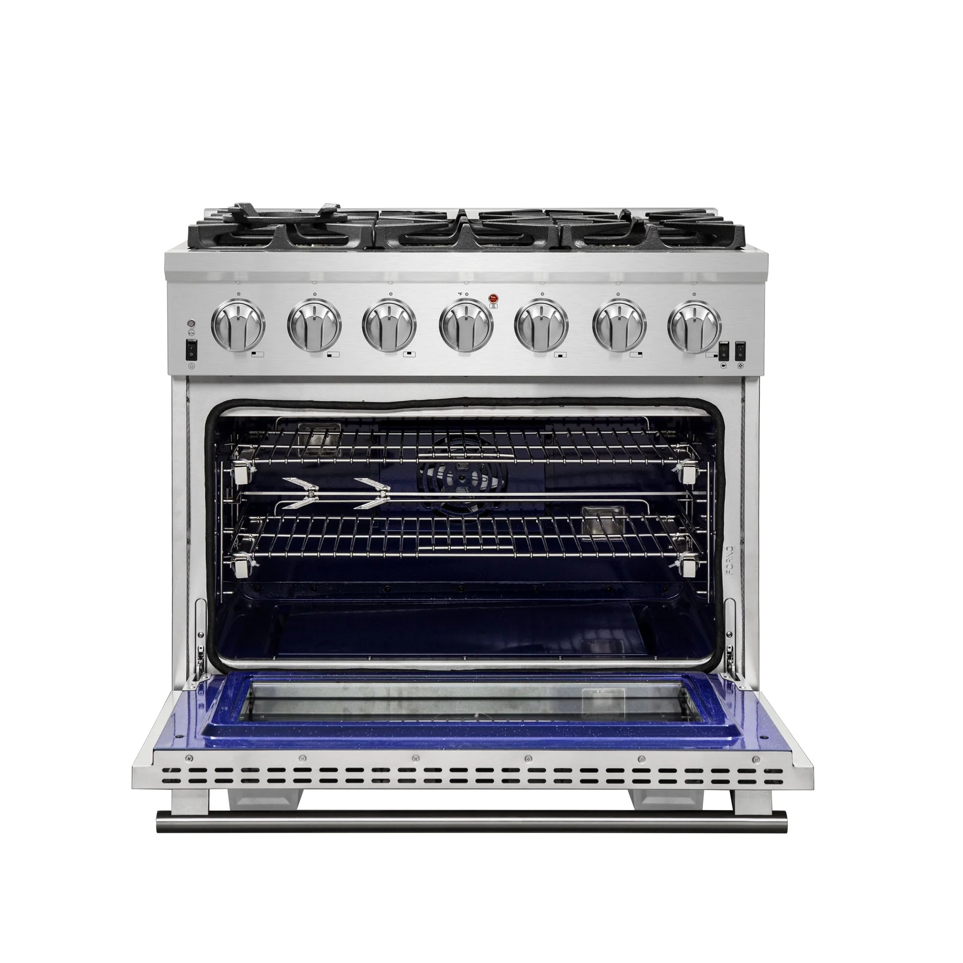 Forno Capriasca 36-Inch Gas Range, Stainless Steel, 6 Brass Burners, 120,000 BTU, Convection Oven, Energy Efficient - Image 5