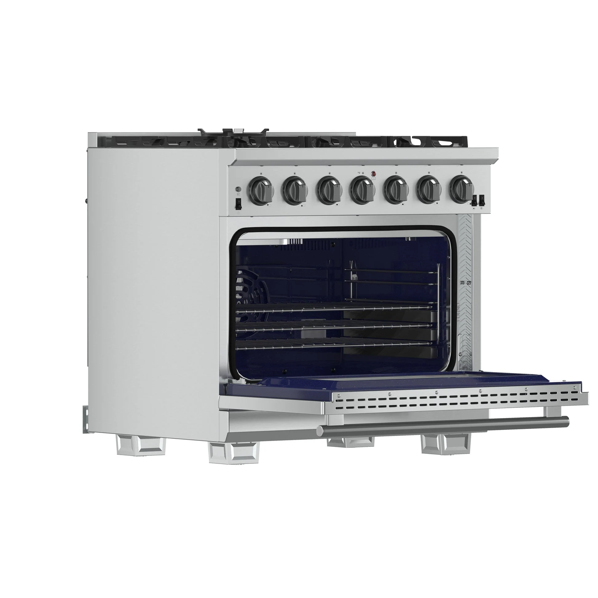 Forno Capriasca 36-Inch Gas Range, Stainless Steel, 6 Brass Burners, 120,000 BTU, Convection Oven, Energy Efficient - Image 6