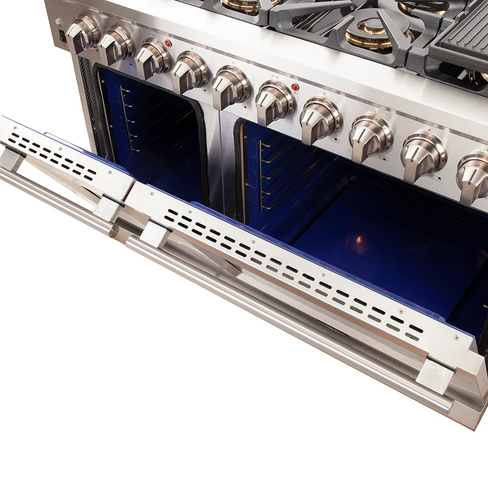 Forno Capriasca 48-inch Gas Range Stainless Steel, 8 Brass Burners, 6.58 cu.ft. Double Oven - Image 11