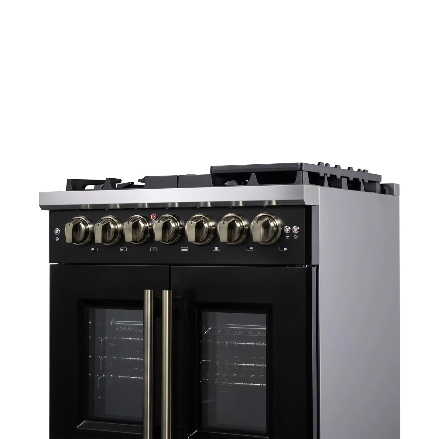 Forno Capriasca Freestanding French Door Dual Fuel Range with Antique Brass Accessories, True Convection Oven - Image 10