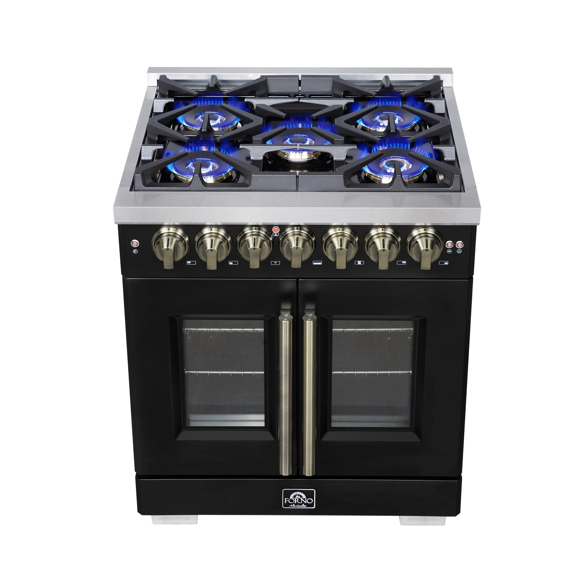 Forno Capriasca Freestanding French Door Dual Fuel Range with Antique Brass Accessories, True Convection Oven - Image 15