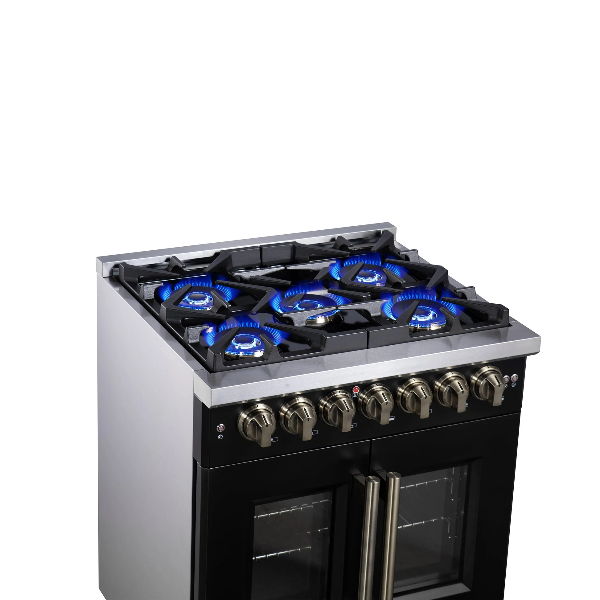Forno Capriasca Freestanding French Door Dual Fuel Range with Antique Brass Accessories, True Convection Oven - Image 16