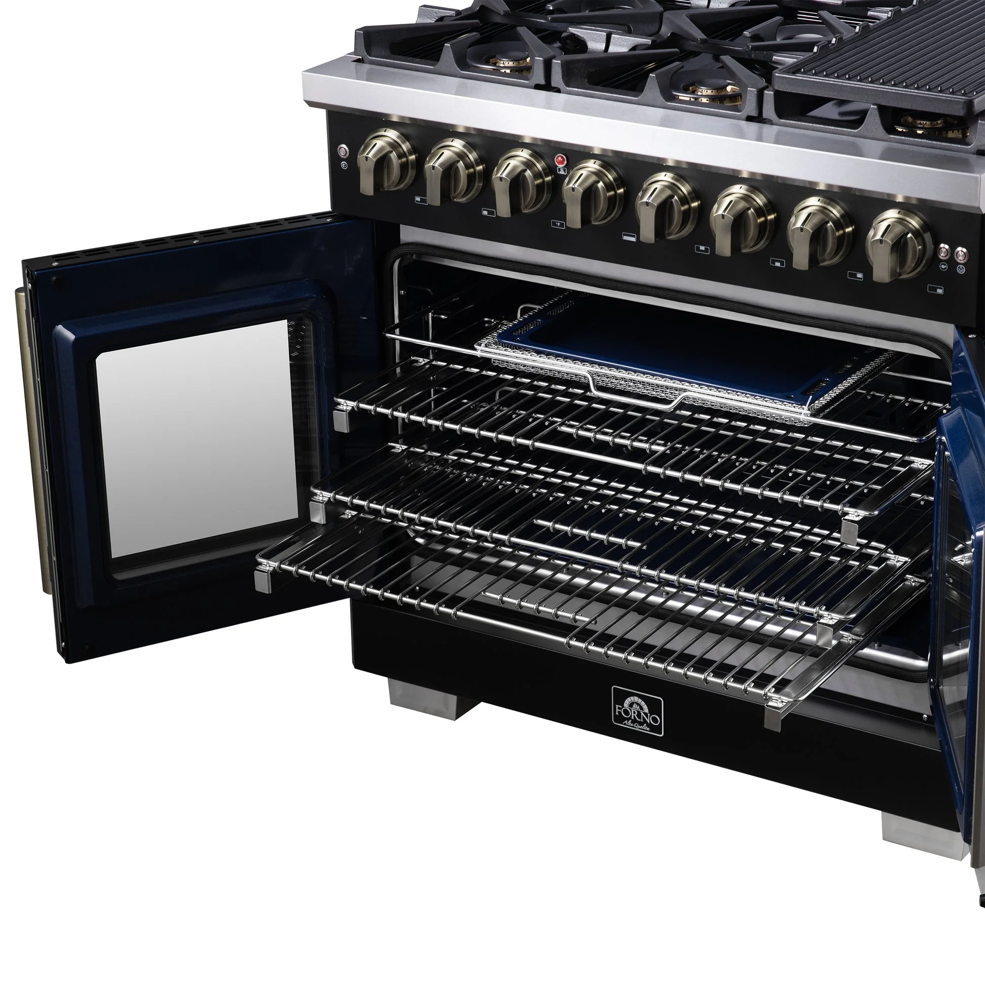 Forno Capriasca Freestanding French Door Dual Fuel Range with Antique Brass Accessories, True Convection Oven - Image 20