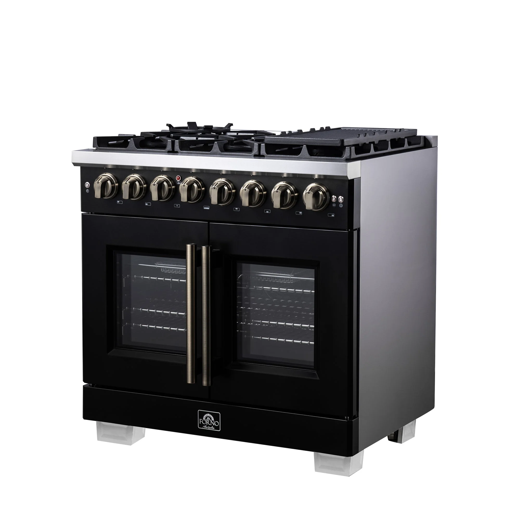 Forno Capriasca Freestanding French Door Dual Fuel Range with Antique Brass Accessories, True Convection Oven - Image 21