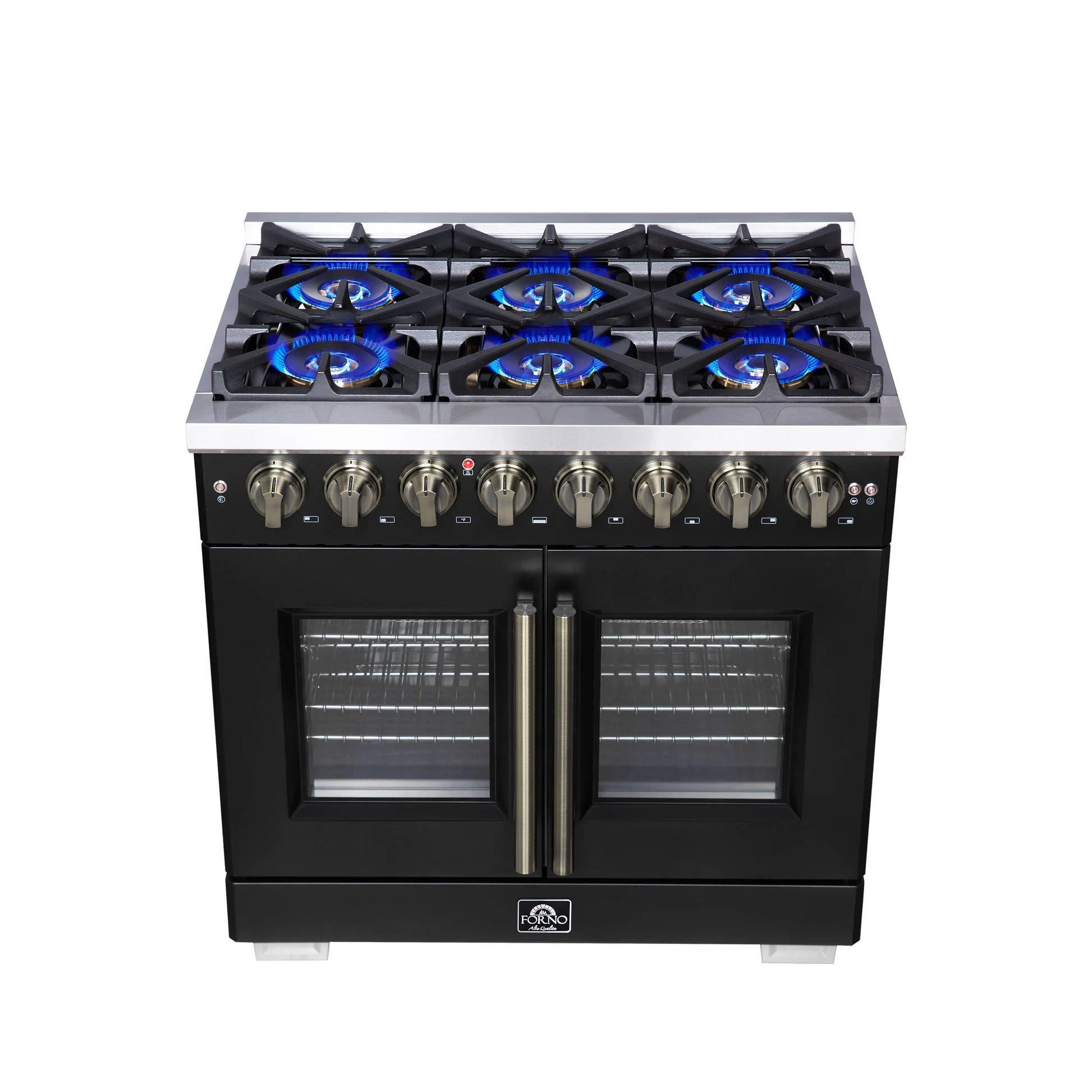Forno Capriasca Freestanding French Door Dual Fuel Range with Antique Brass Accessories, True Convection Oven - Image 24