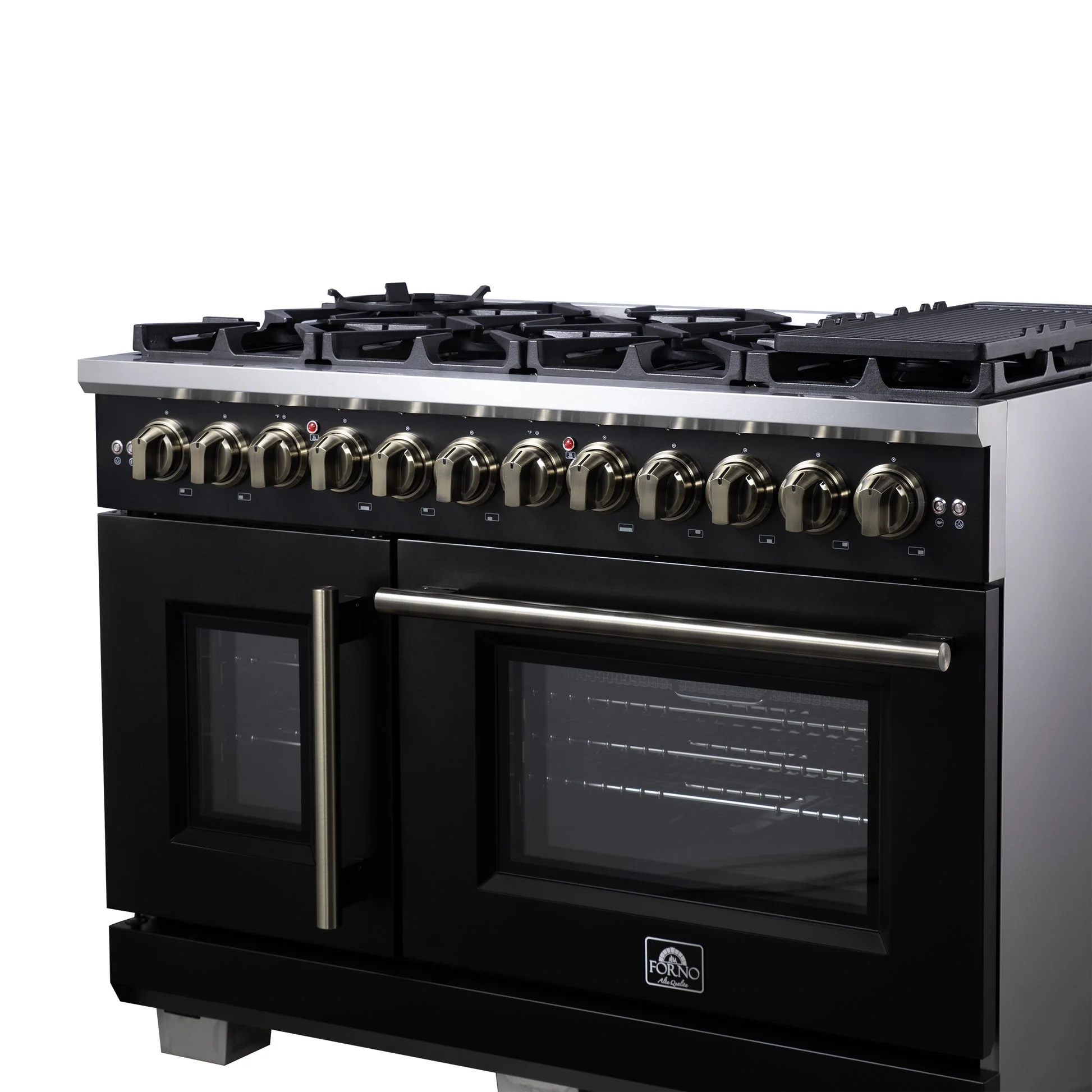 Forno Capriasca Freestanding French Door Dual Fuel Range with Antique Brass Accessories, True Convection Oven - Image 29