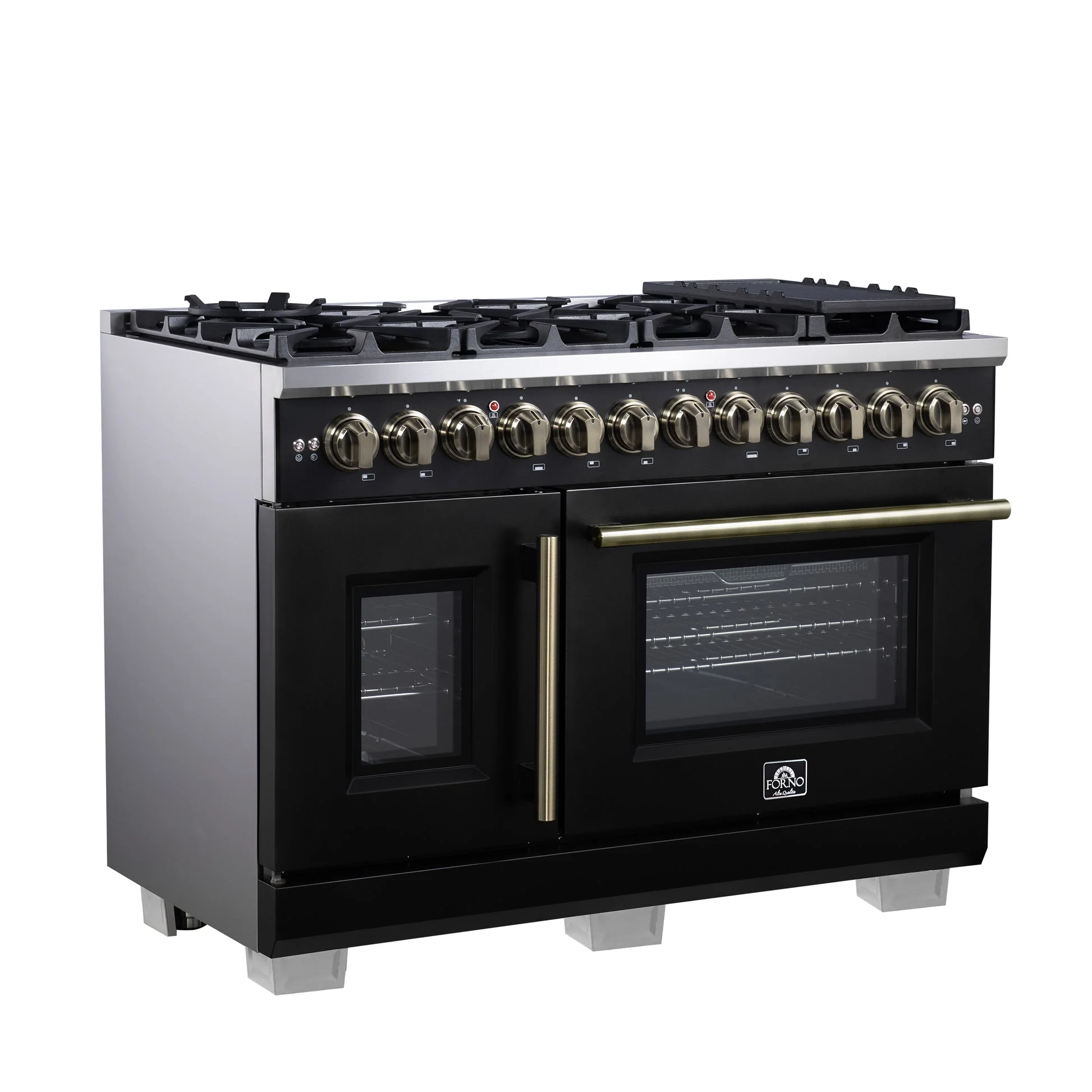 Forno Capriasca Freestanding French Door Dual Fuel Range with Antique Brass Accessories, True Convection Oven - Image 31