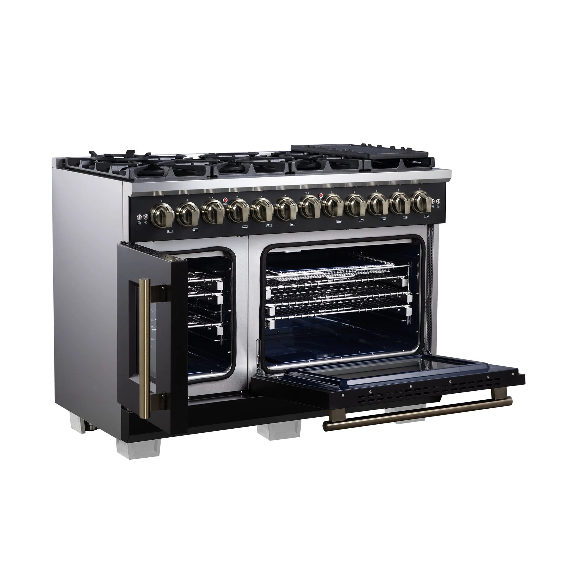 Forno Capriasca Freestanding French Door Dual Fuel Range with Antique Brass Accessories, True Convection Oven - Image 32