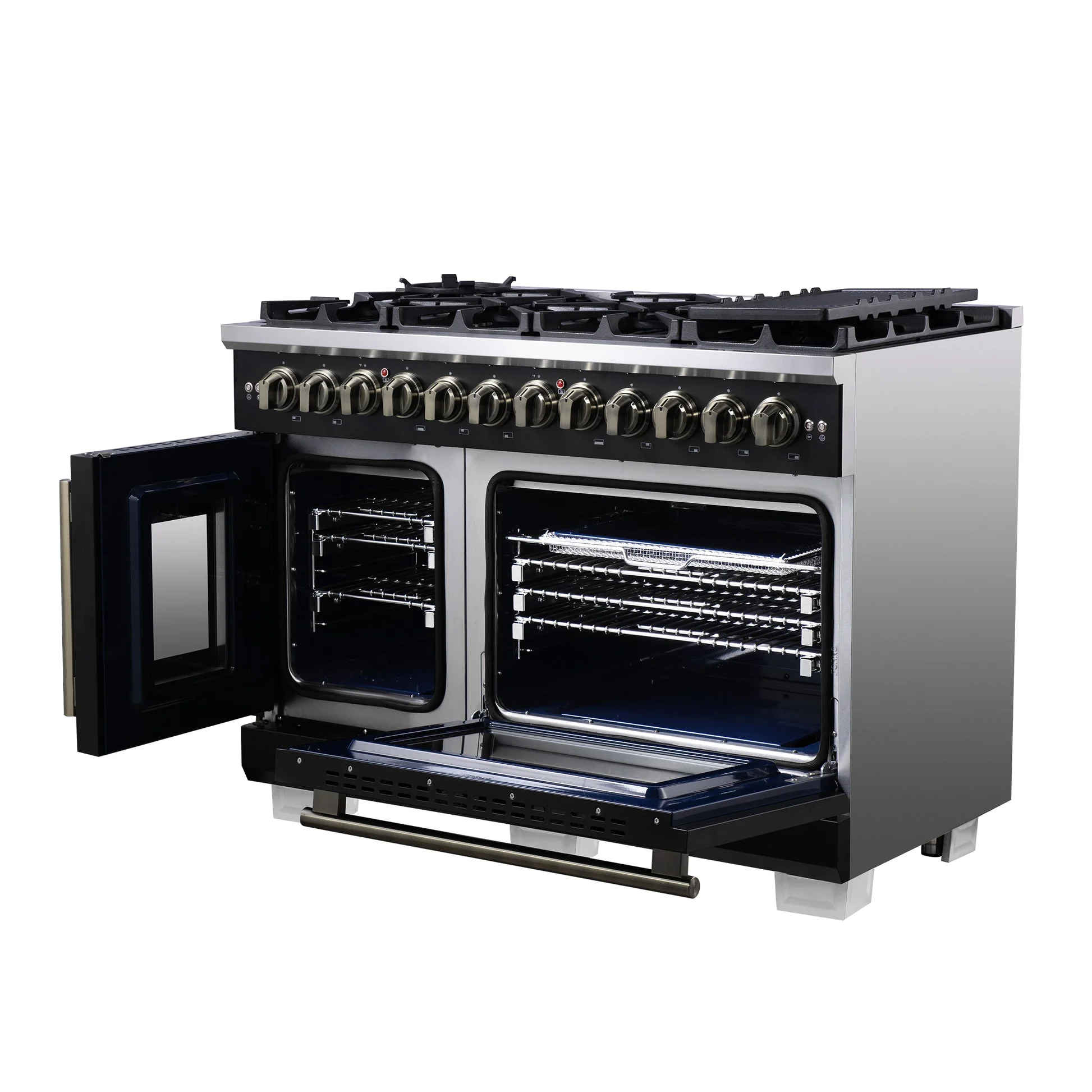 Forno Capriasca Freestanding French Door Dual Fuel Range with Antique Brass Accessories, True Convection Oven - Image 34