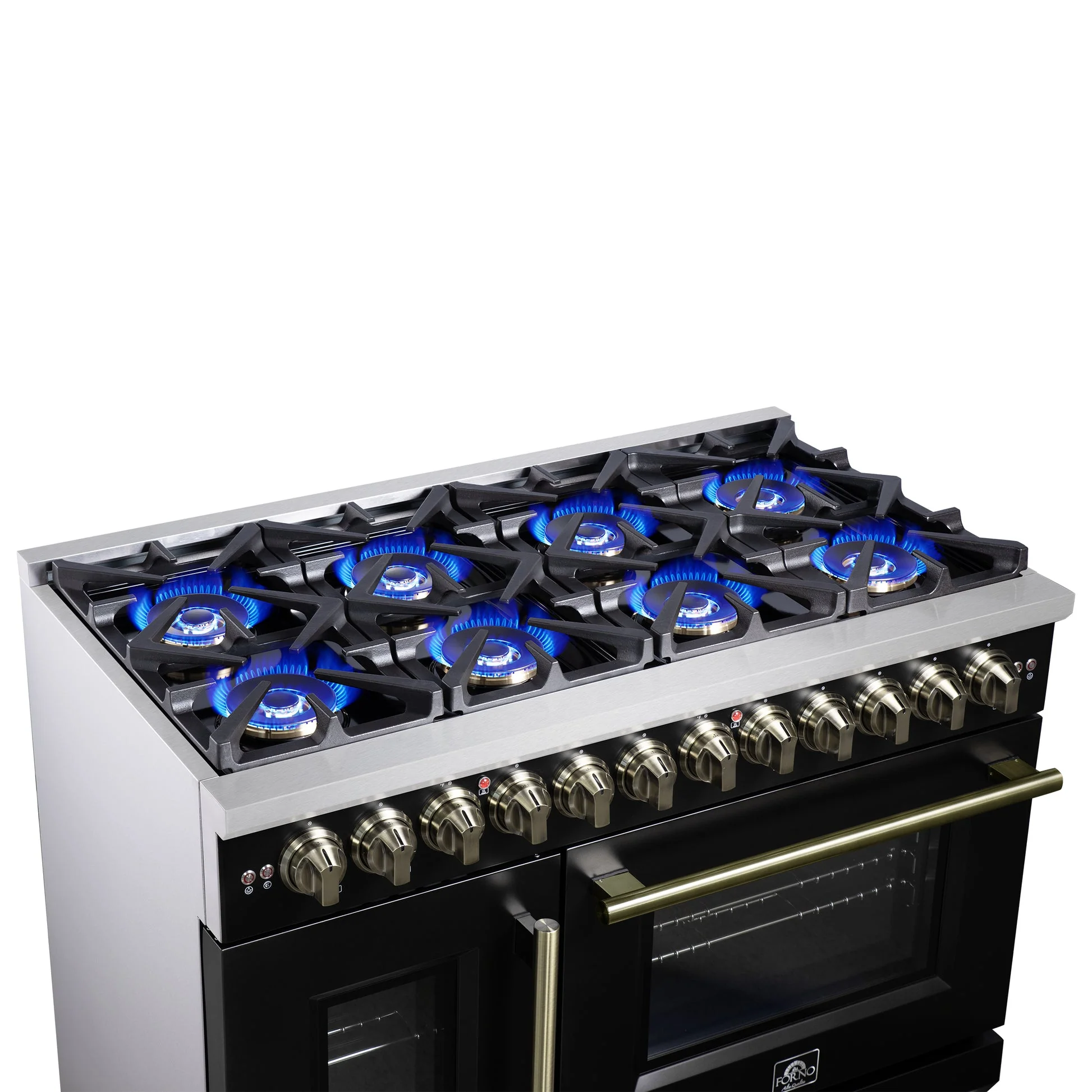 Forno Capriasca Freestanding French Door Dual Fuel Range with Antique Brass Accessories, True Convection Oven - Image 35