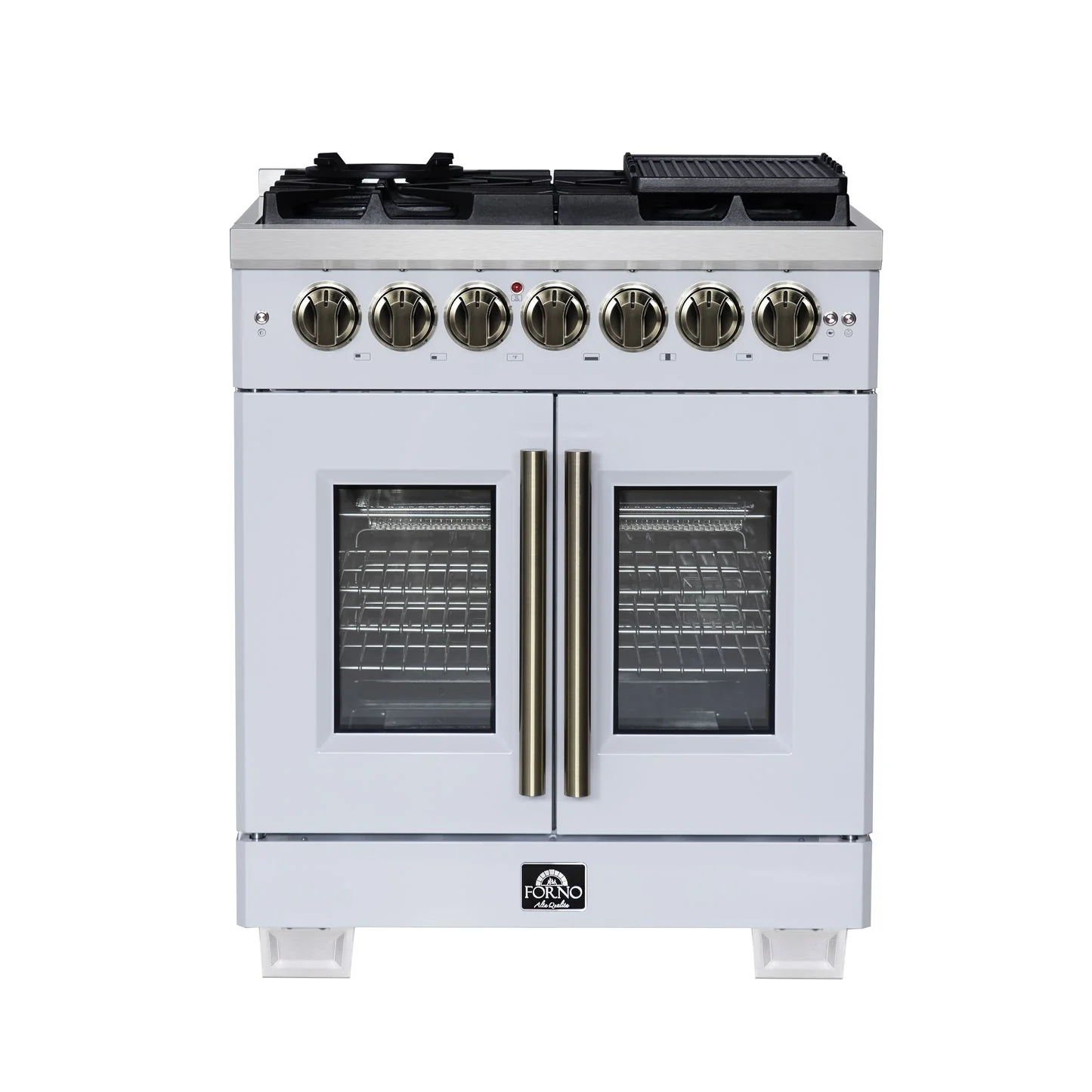 Forno Capriasca Freestanding French Door Dual Fuel Range with Antique Brass Accessories, True Convection Oven - Image 40