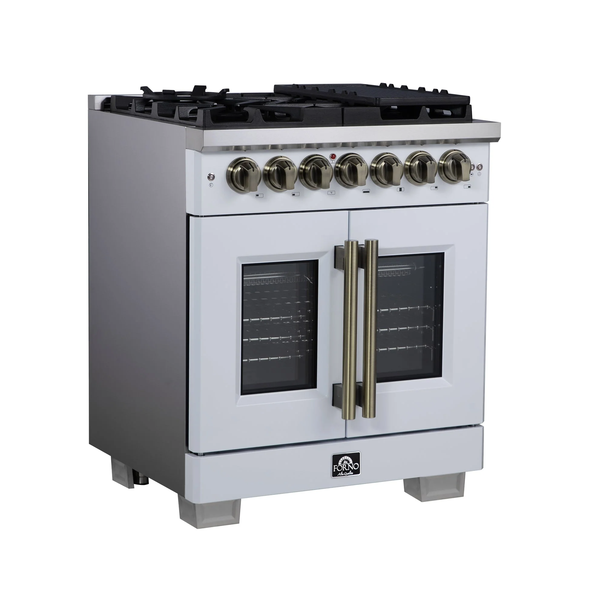 Forno Capriasca Freestanding French Door Dual Fuel Range with Antique Brass Accessories, True Convection Oven - Image 42