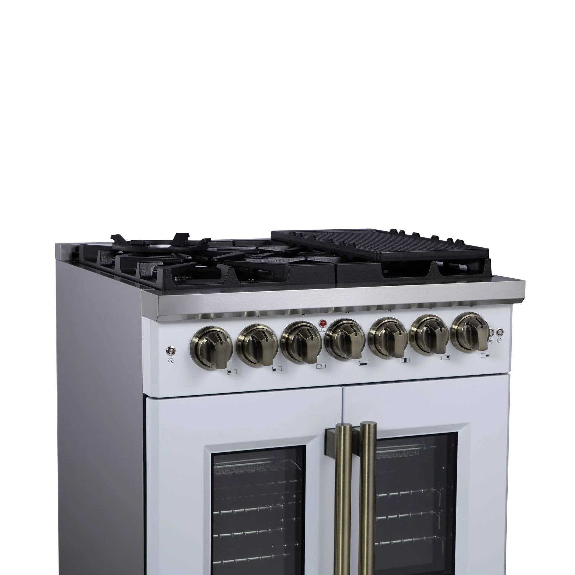 Forno Capriasca Freestanding French Door Dual Fuel Range with Antique Brass Accessories, True Convection Oven - Image 43