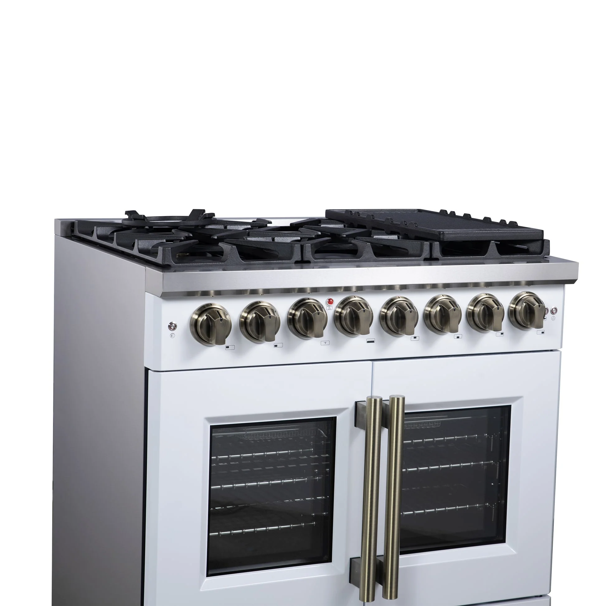 Forno Capriasca Freestanding French Door Dual Fuel Range with Antique Brass Accessories, True Convection Oven - Image 53