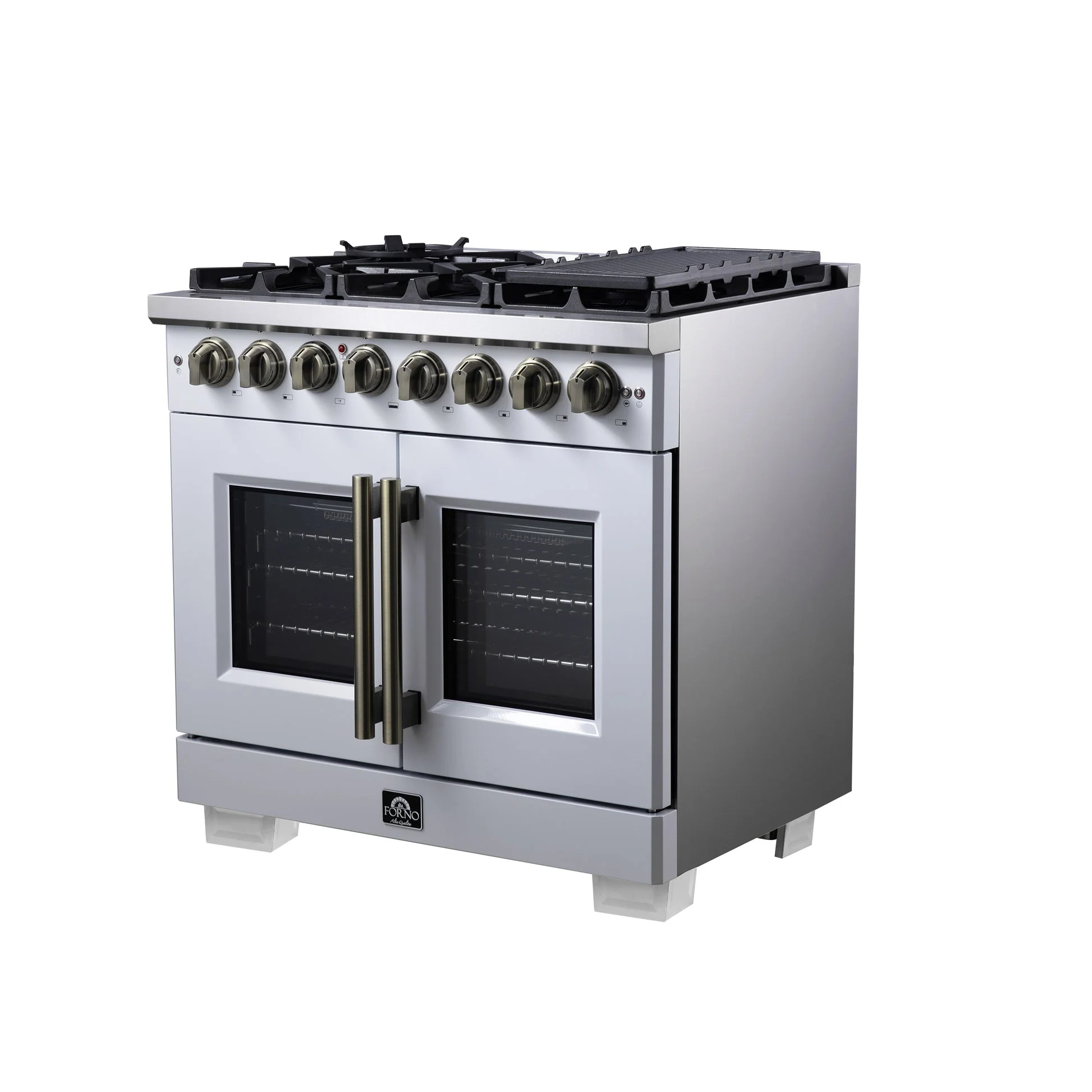 Forno Capriasca Freestanding French Door Dual Fuel Range with Antique Brass Accessories, True Convection Oven - Image 55