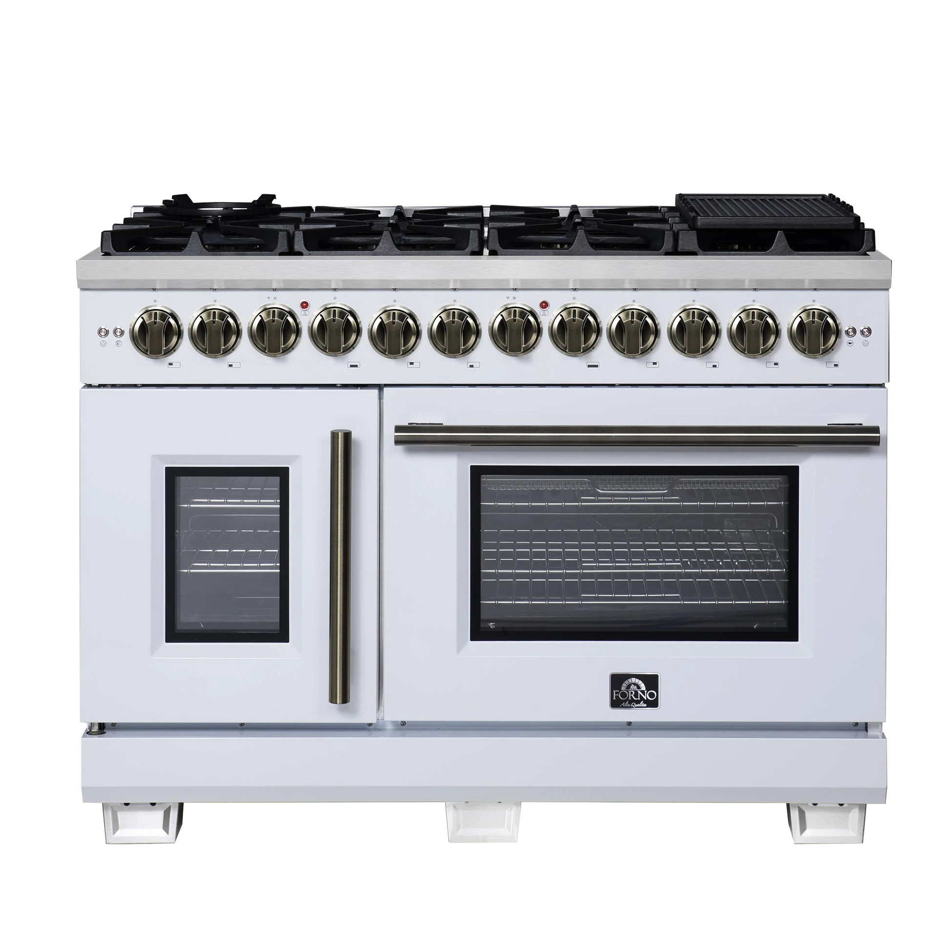 Forno Capriasca Freestanding French Door Dual Fuel Range with Antique Brass Accessories, True Convection Oven - Image 62