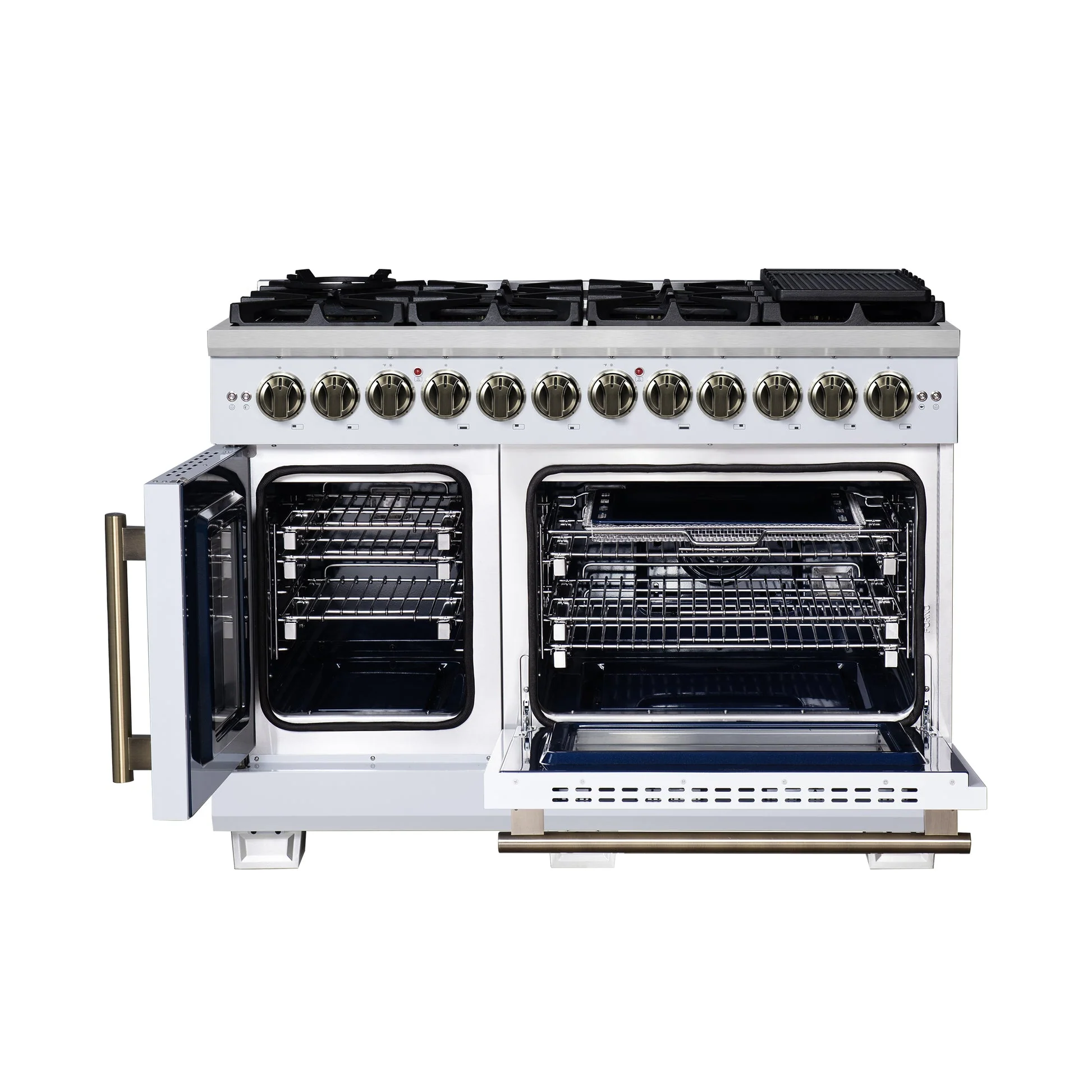 Forno Capriasca Freestanding French Door Dual Fuel Range with Antique Brass Accessories, True Convection Oven - Image 63