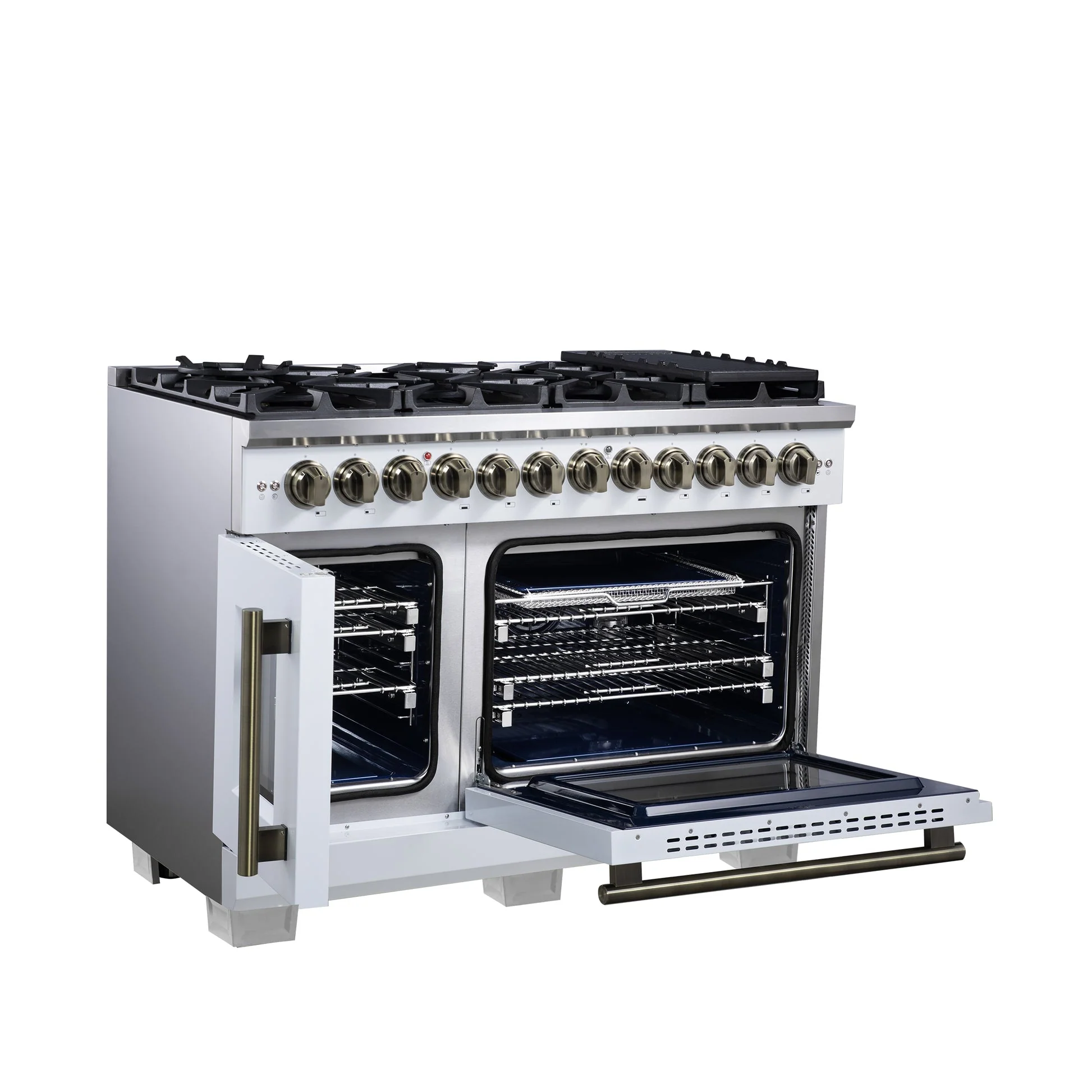 Forno Capriasca Freestanding French Door Dual Fuel Range with Antique Brass Accessories, True Convection Oven - Image 64