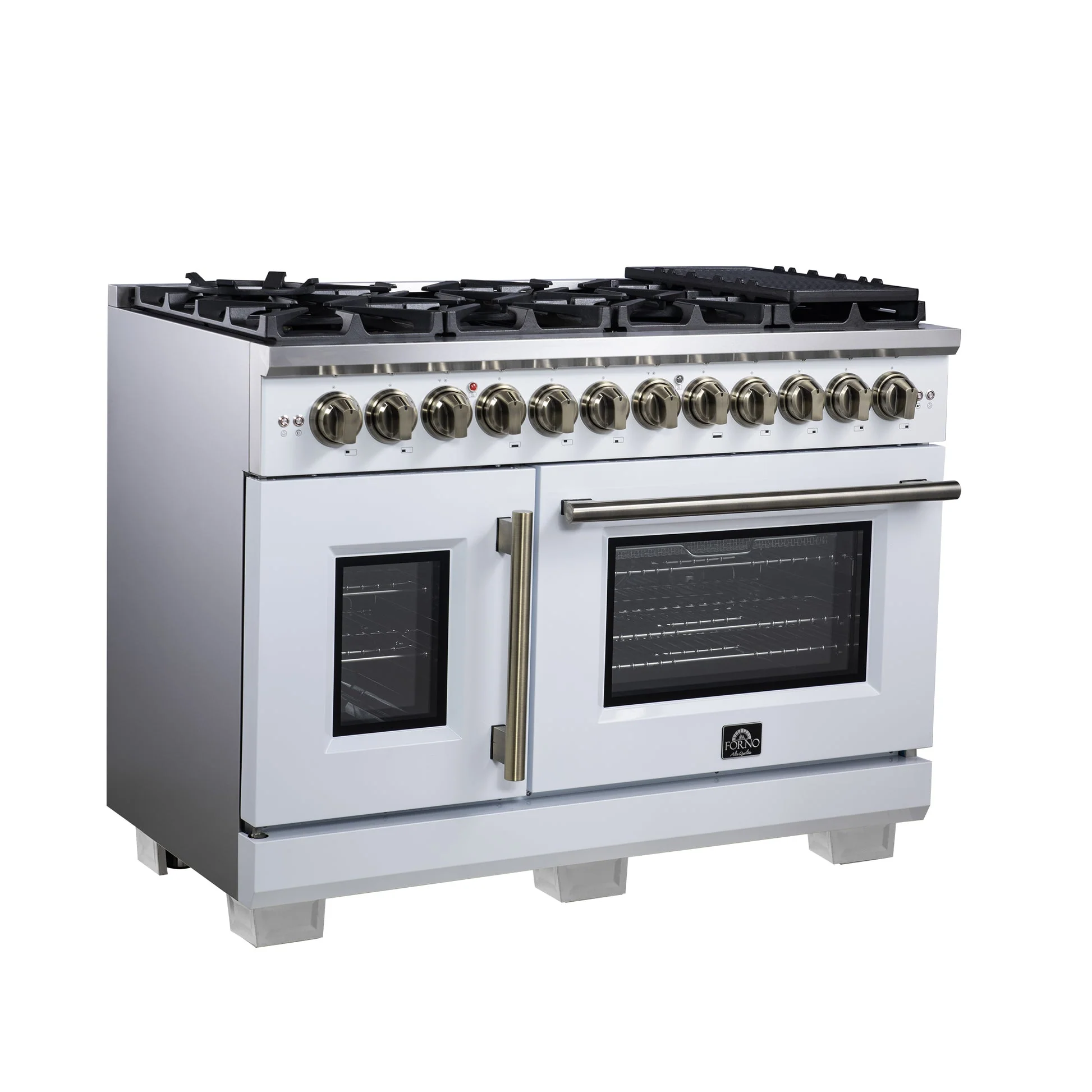 Forno Capriasca Freestanding French Door Dual Fuel Range with Antique Brass Accessories, True Convection Oven - Image 67