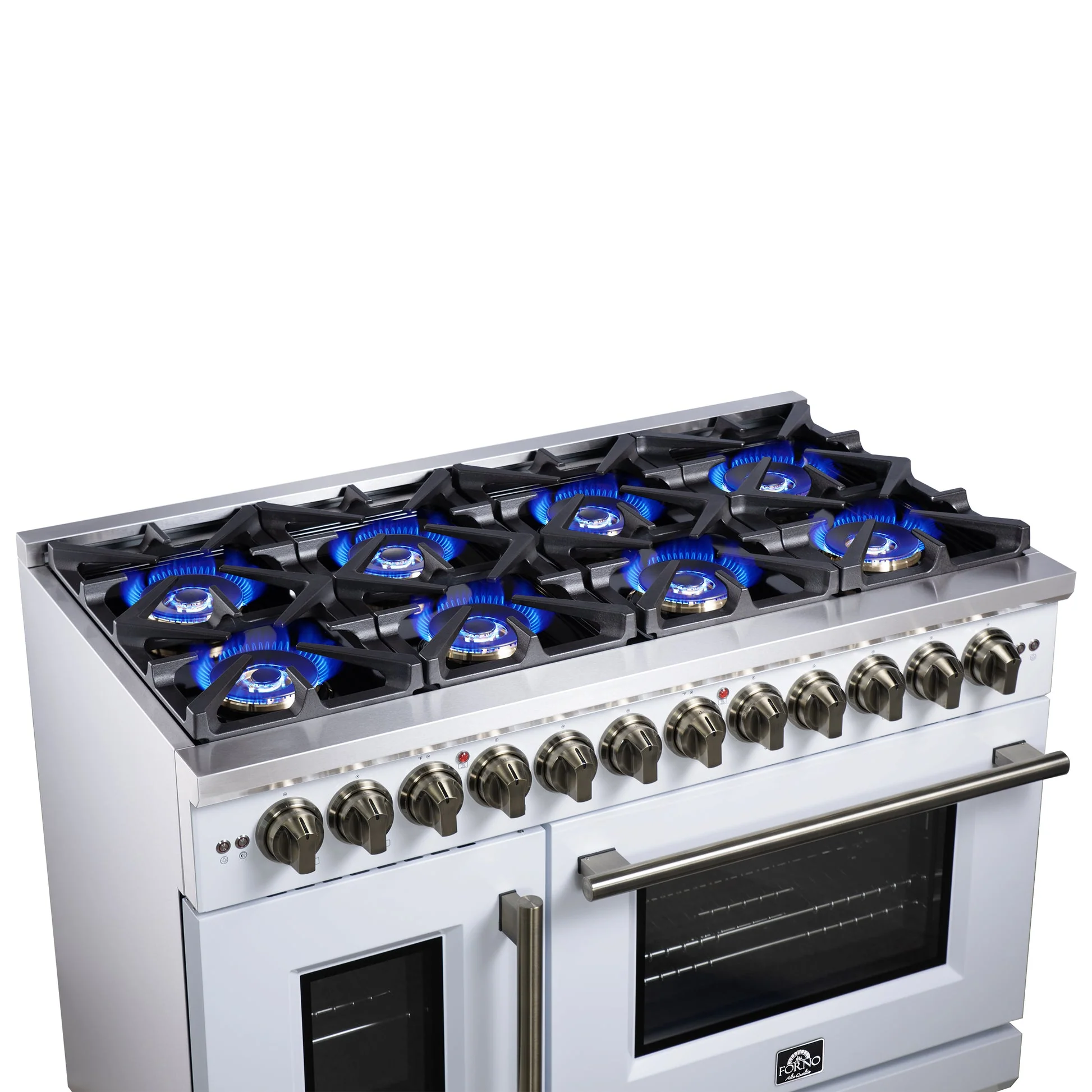 Forno Capriasca Freestanding French Door Dual Fuel Range with Antique Brass Accessories, True Convection Oven - Image 70