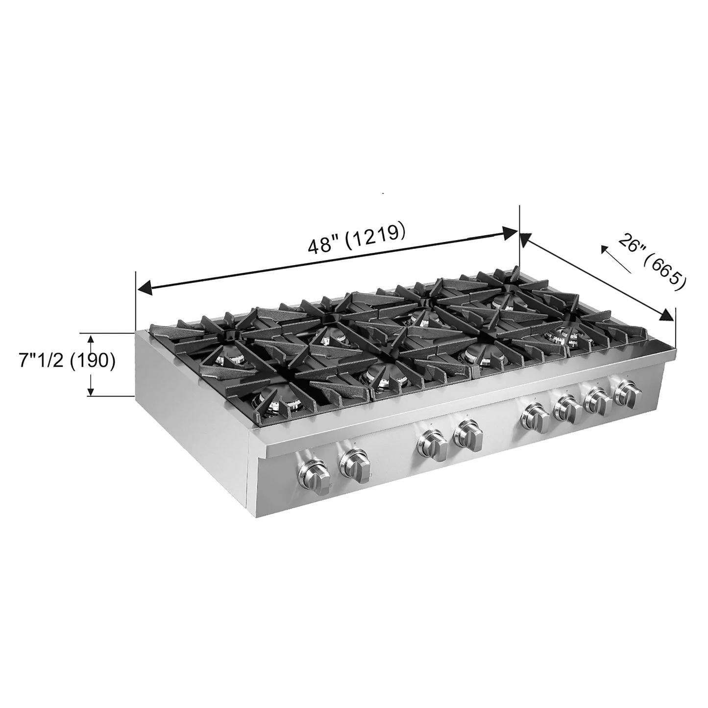 Forno Cossato Alta Qualita Pro-Style Gas Rangetop, Stainless Steel, Continuous Cast Iron Grates - Image 12