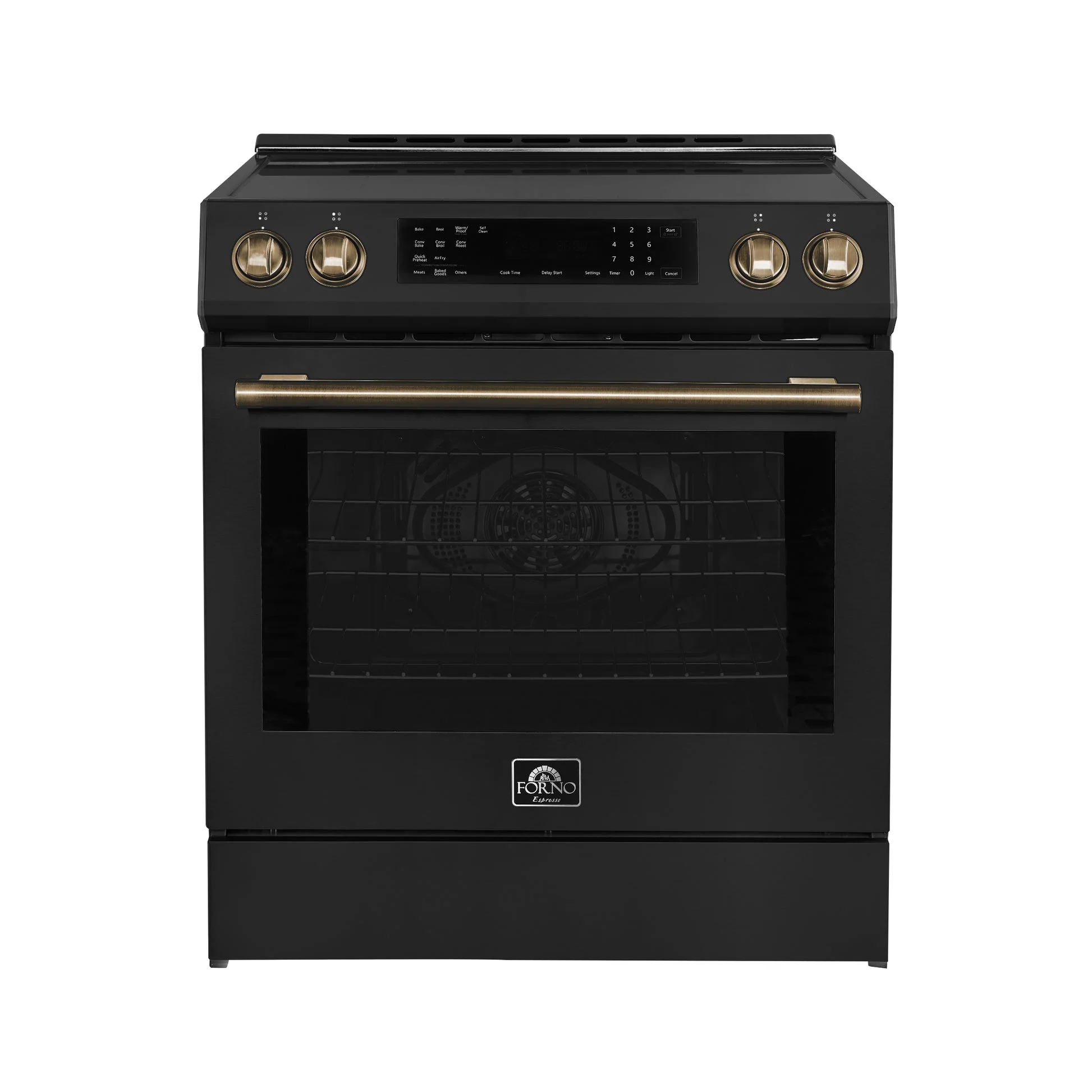 Forno Donatello Espresso 30-Inch Slide-In Induction Range, Convection Oven, 5 Cooking Zones, Touch Control Panel