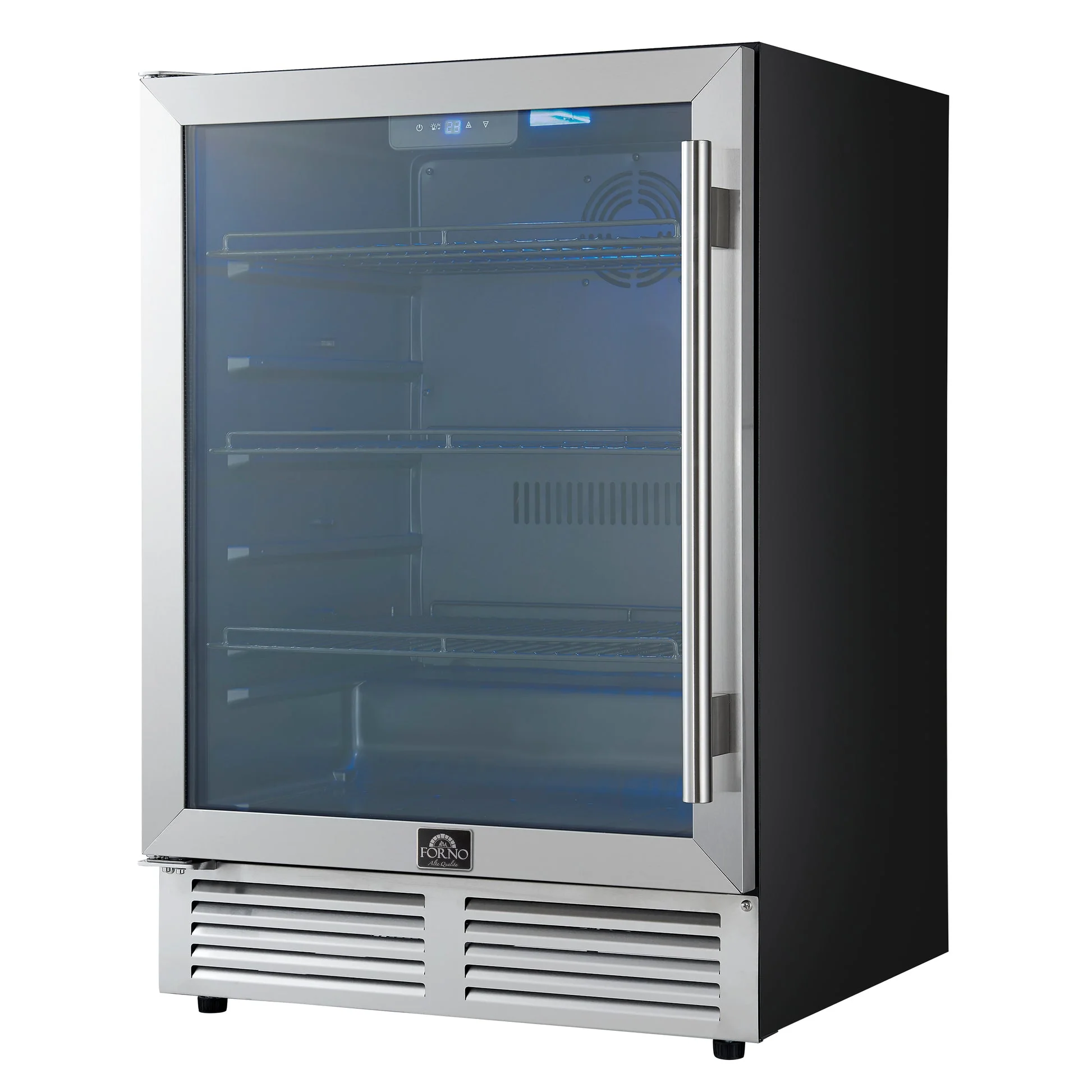 Forno Frescolino 24" Beverage Cooler – Stainless Steel, 188 Can Capacity, LED Lighting, Triple Glass Door, Built-In or Freestanding - Image 2