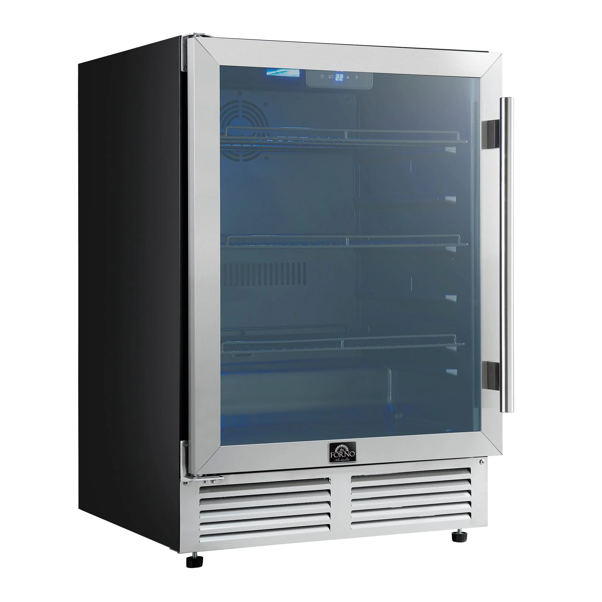 Forno Frescolino 24" Beverage Cooler – Stainless Steel, 188 Can Capacity, LED Lighting, Triple Glass Door, Built-In or Freestanding - Image 3