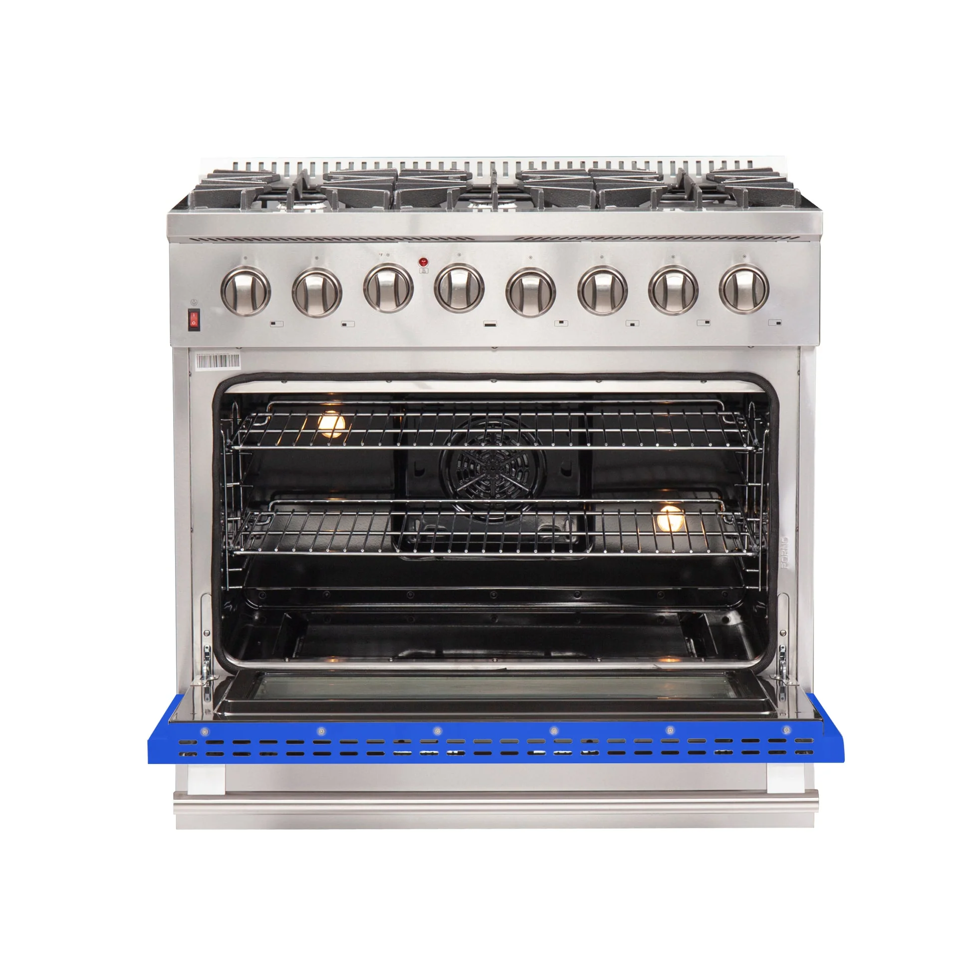 Forno Galiano 36-Inch Freestanding Dual Fuel Range with Double Convection Ovens, Blue Door - Image 4