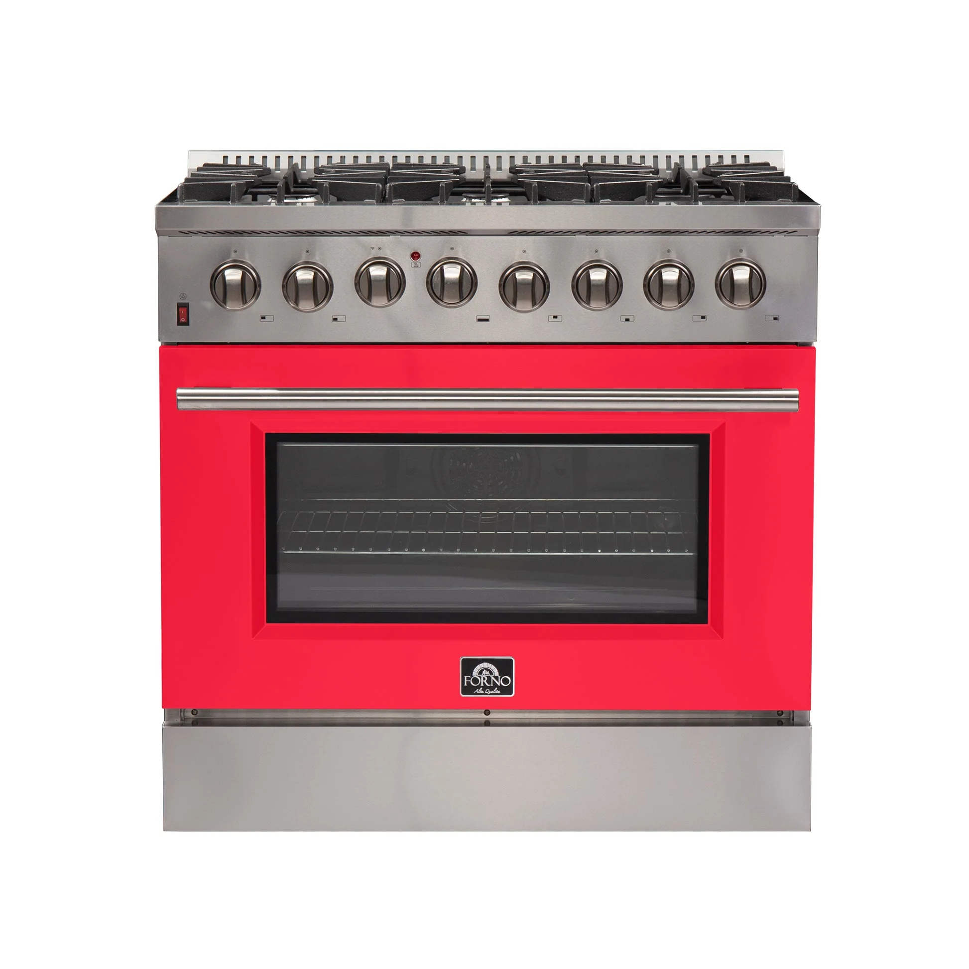 Forno Galiano 36-Inch Freestanding Dual Fuel Range with Double Convection Ovens, Red Door