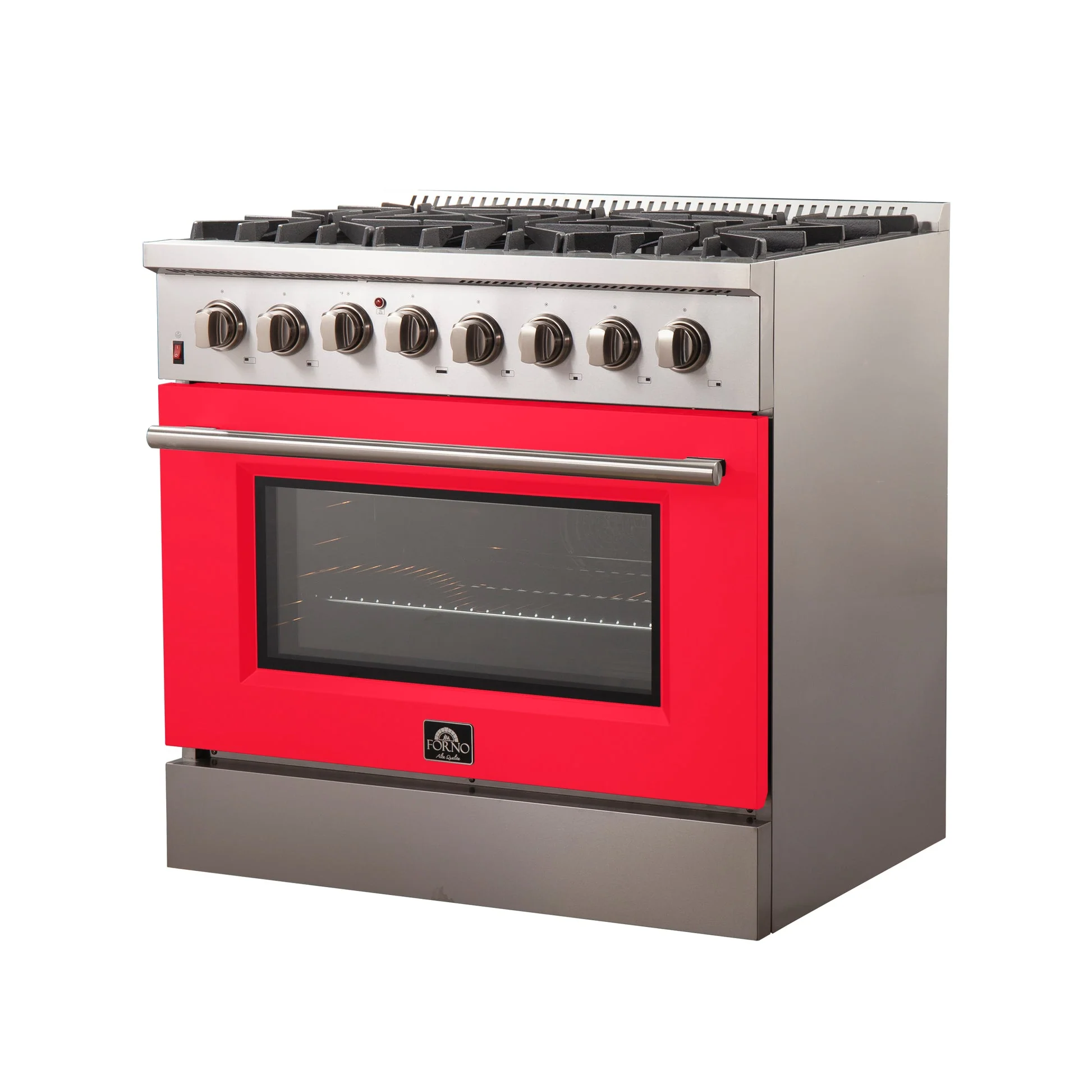 Forno Galiano 36-Inch Freestanding Dual Fuel Range with Double Convection Ovens, Red Door - Image 2