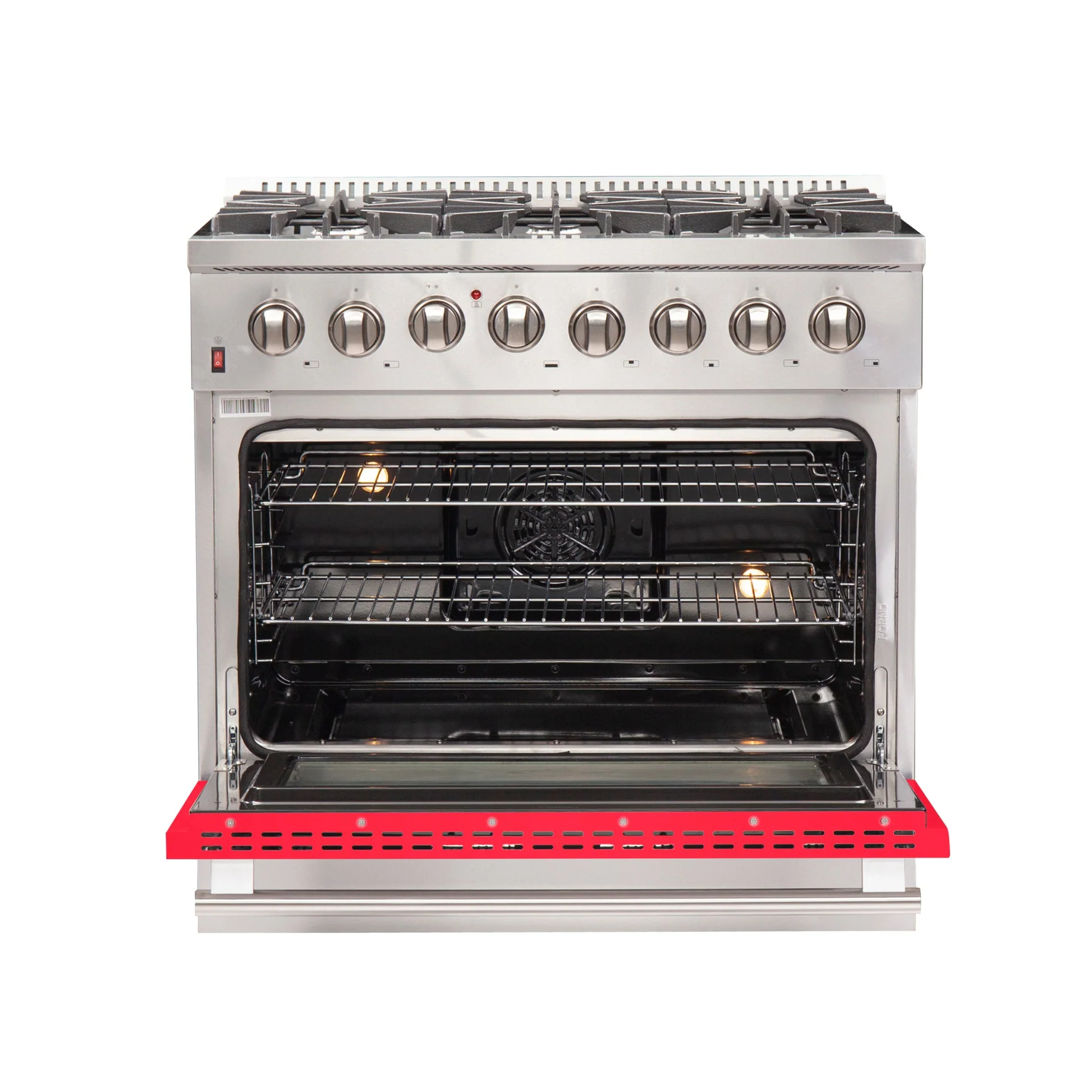 Forno Galiano 36-Inch Freestanding Dual Fuel Range with Double Convection Ovens, Red Door - Image 3