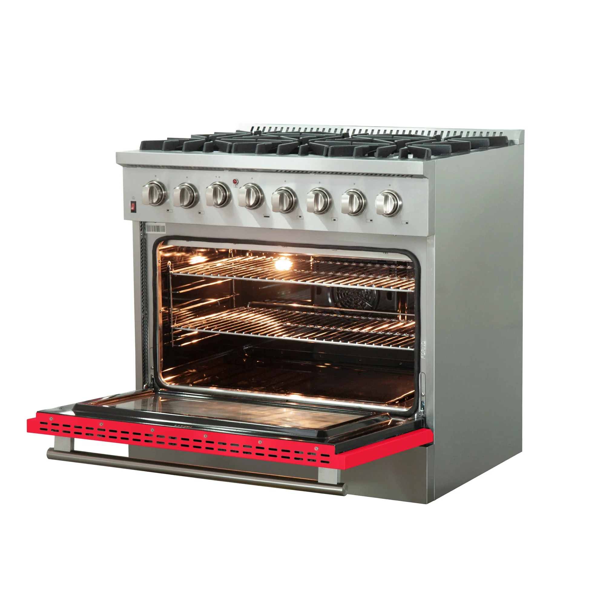 Forno Galiano 36-Inch Freestanding Dual Fuel Range with Double Convection Ovens, Red Door - Image 4