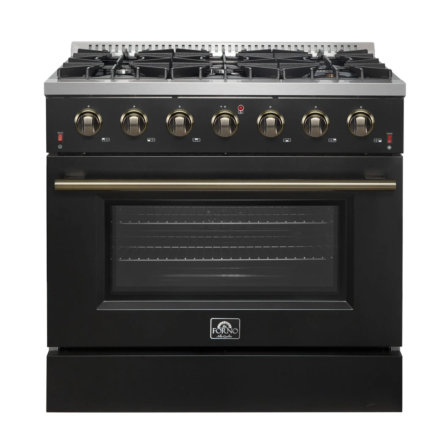 Forno Galiano 36-inch Freestanding Gas Range with Antique Brass Design, 6 Burners, Convection Oven
