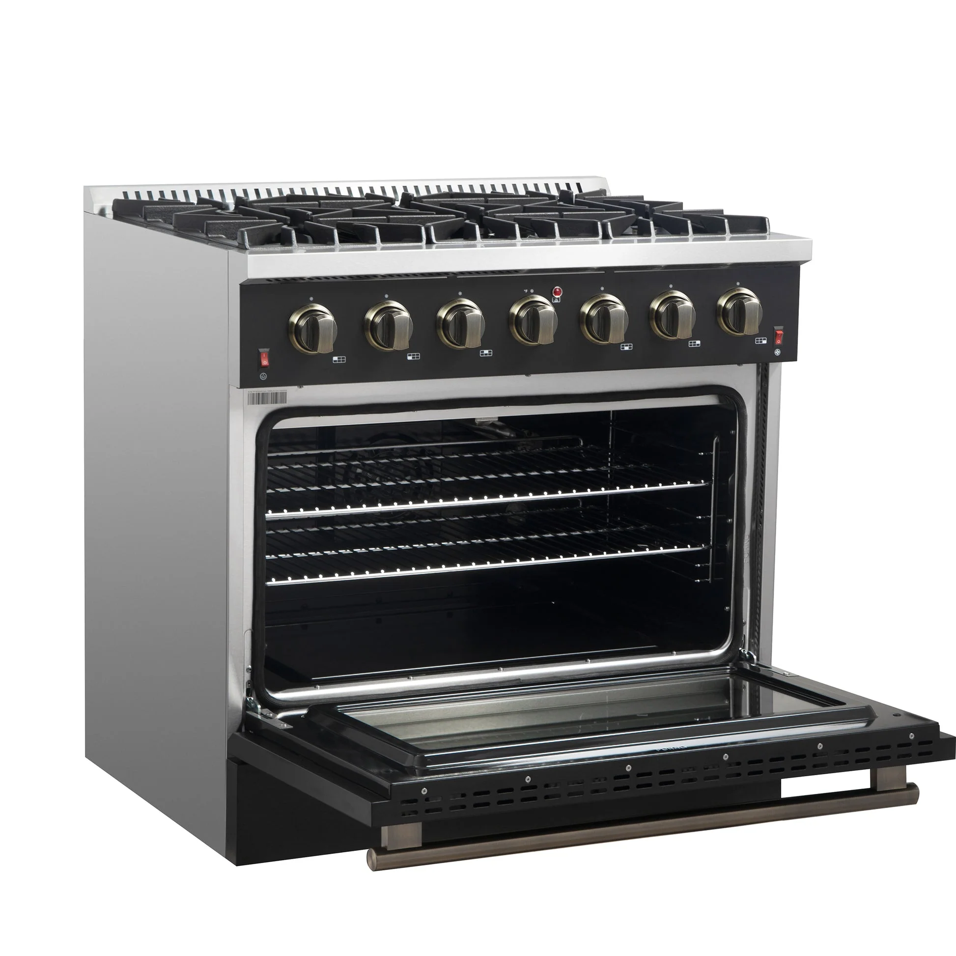 Forno Galiano 36-inch Freestanding Gas Range with Antique Brass Design, 6 Burners, Convection Oven - Image 11