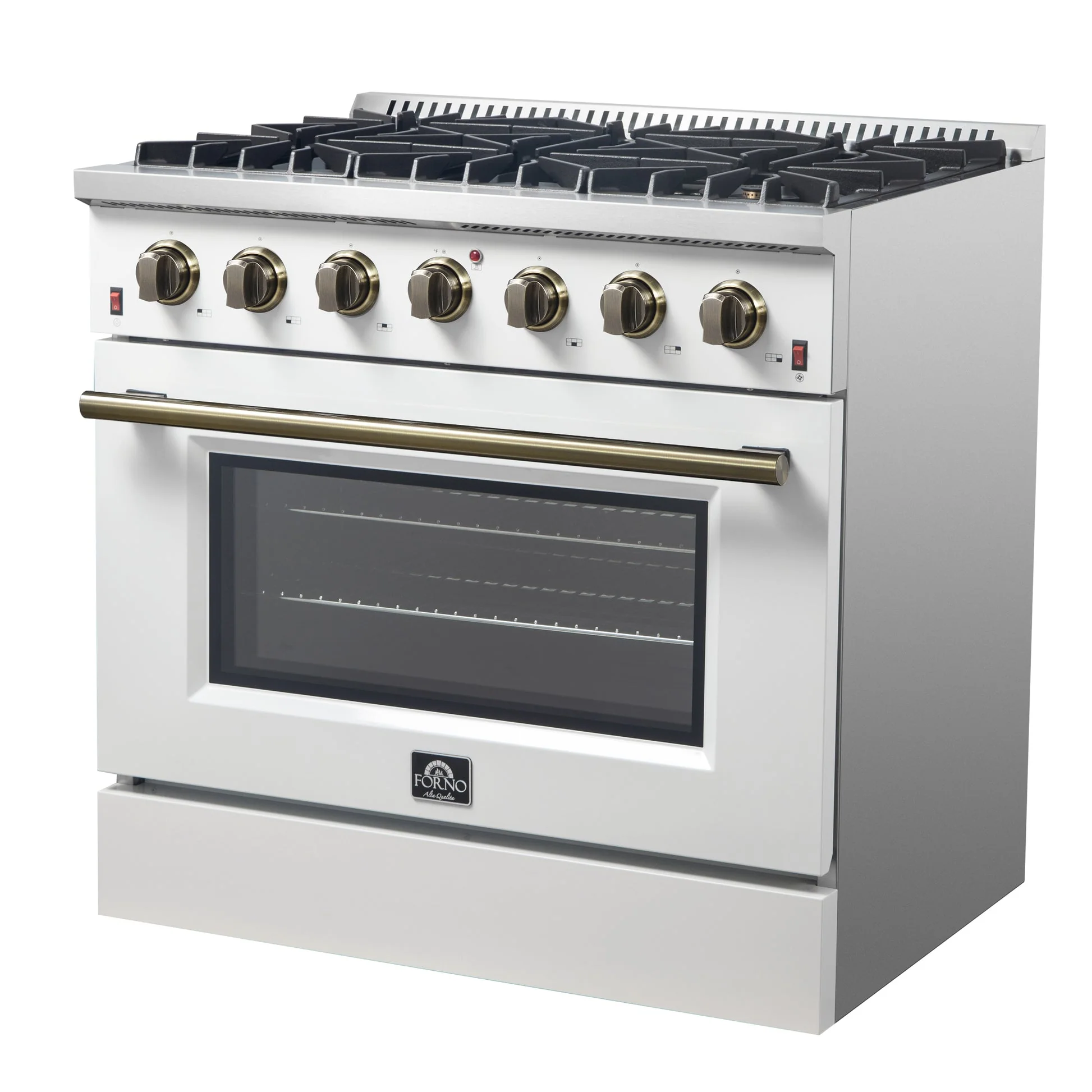 Forno Galiano 36-inch Freestanding Gas Range with Antique Brass Design, 6 Burners, Convection Oven - Image 19