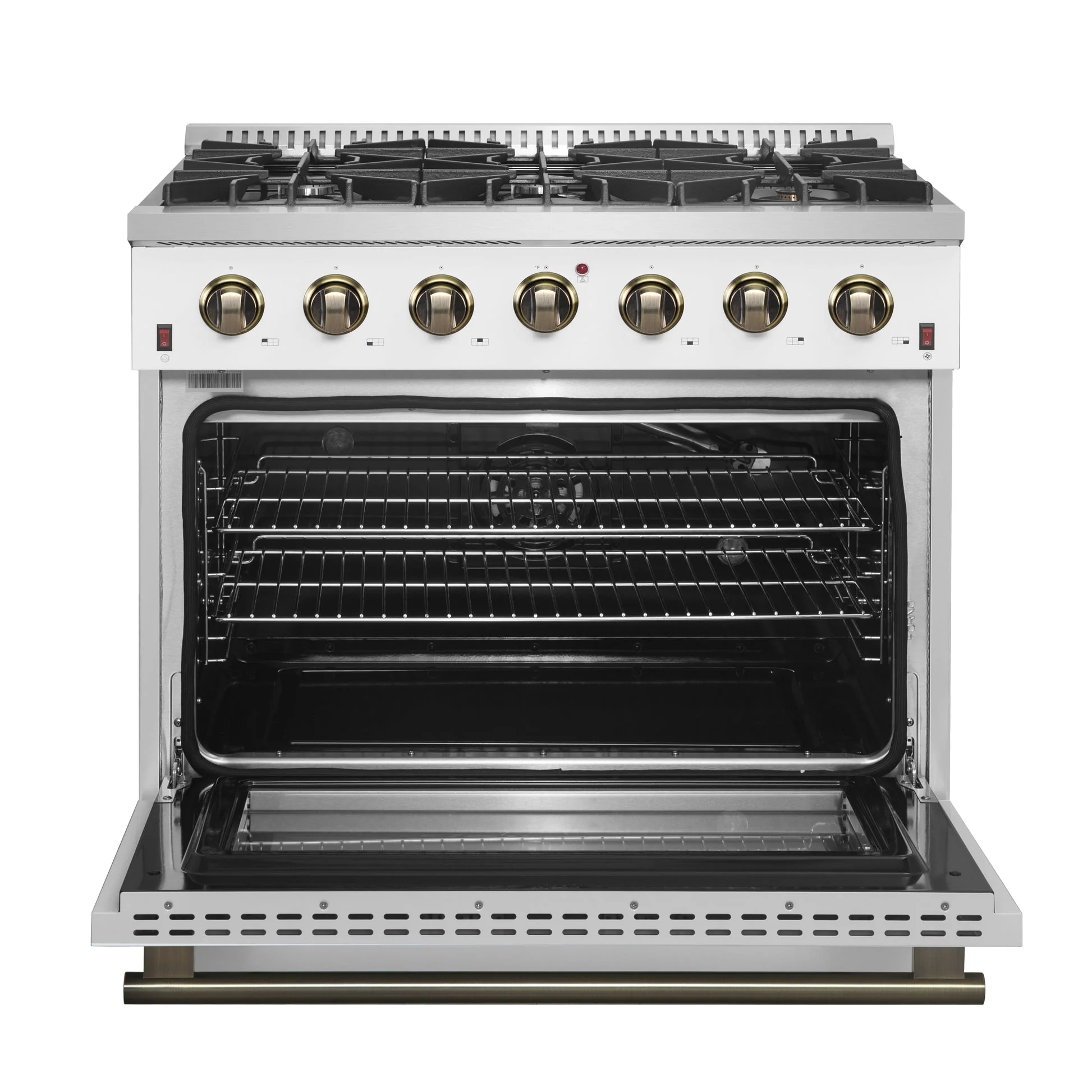 Forno Galiano 36-inch Freestanding Gas Range with Antique Brass Design, 6 Burners, Convection Oven - Image 21