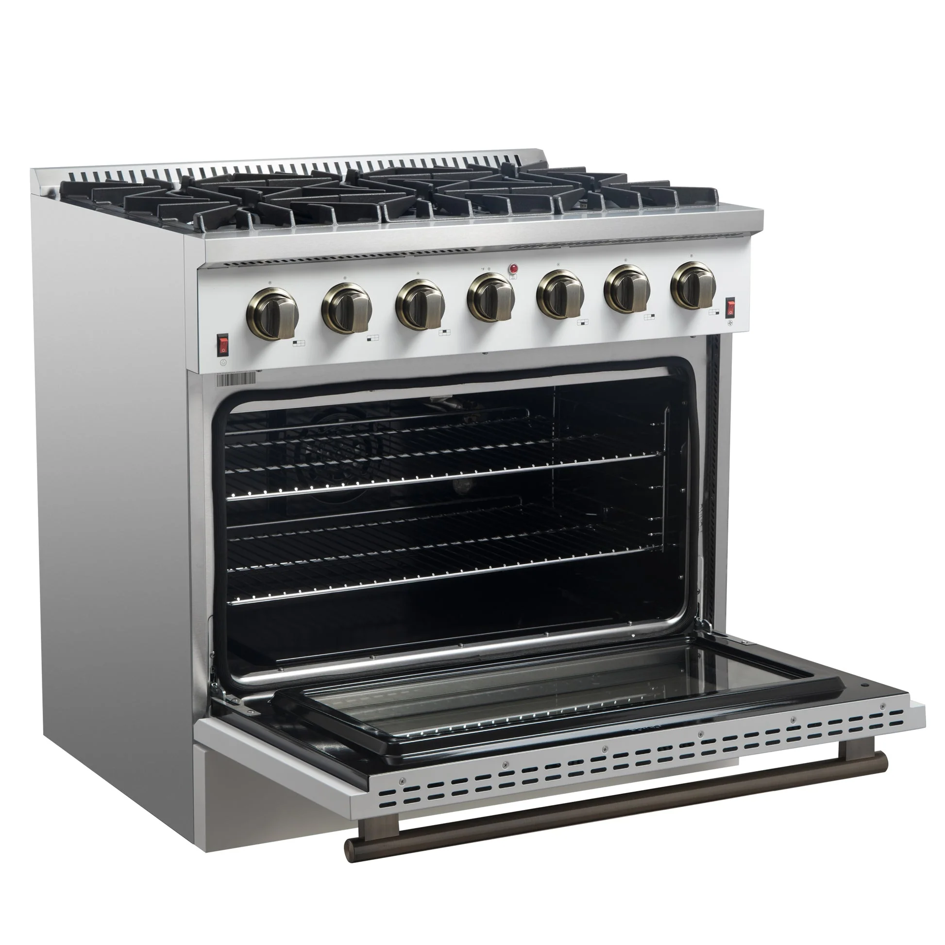 Forno Galiano 36-inch Freestanding Gas Range with Antique Brass Design, 6 Burners, Convection Oven - Image 24