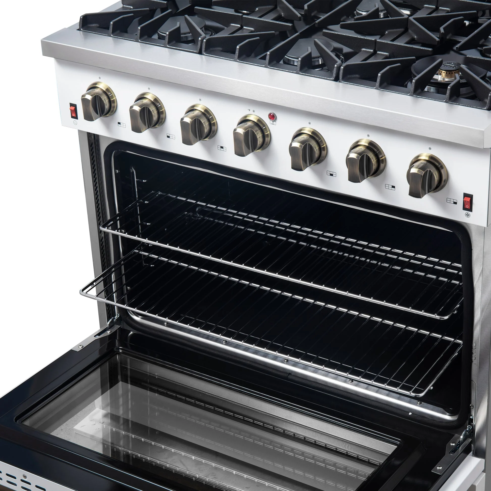 Forno Galiano 36-inch Freestanding Gas Range with Antique Brass Design, 6 Burners, Convection Oven - Image 27
