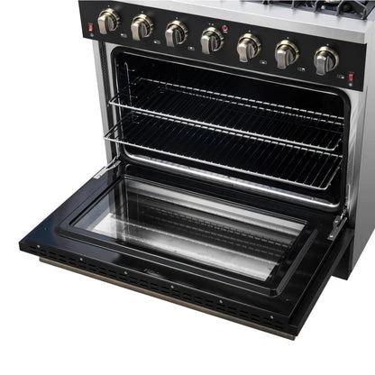 Forno Galiano 36-inch Freestanding Gas Range with Antique Brass Design, 6 Burners, Convection Oven - Image 6