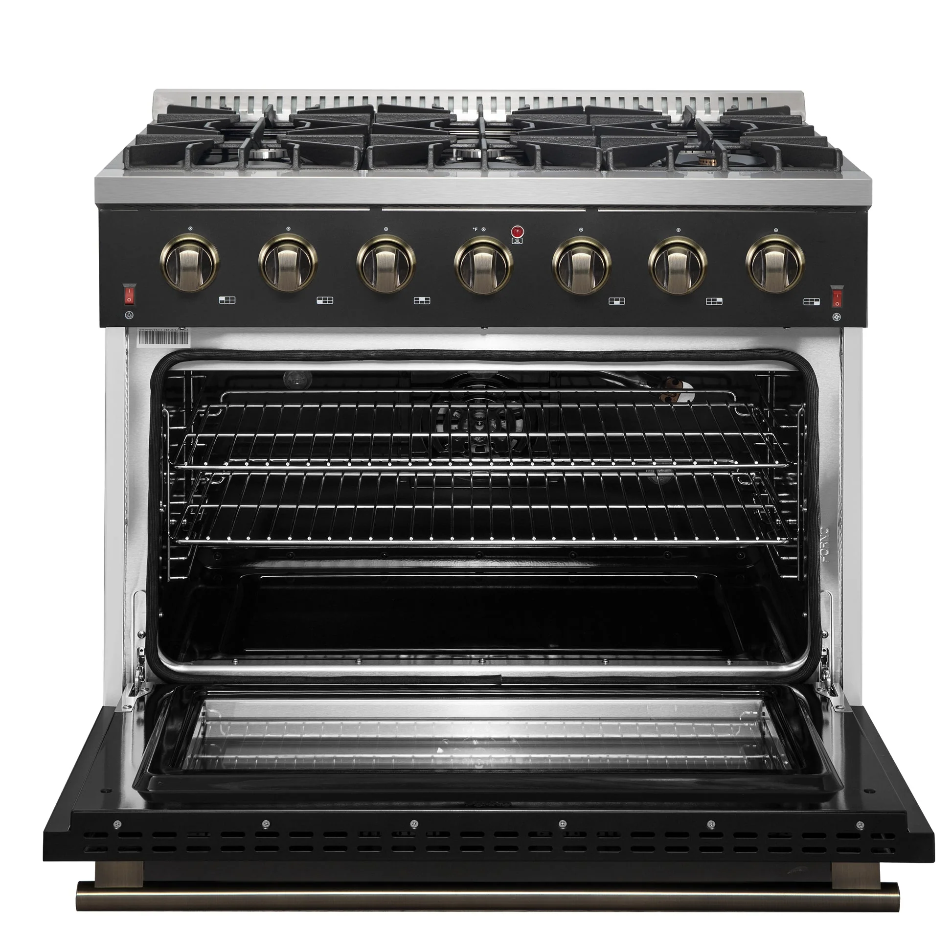 Forno Galiano 36-inch Freestanding Gas Range with Antique Brass Design, 6 Burners, Convection Oven - Image 8