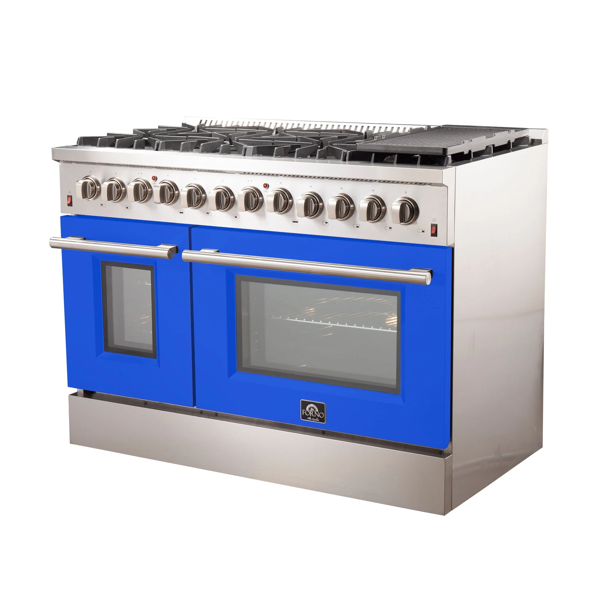 Forno Galiano 48-Inch Freestanding Dual Fuel Range, Double Convection Ovens, Blue Doors - Image 2