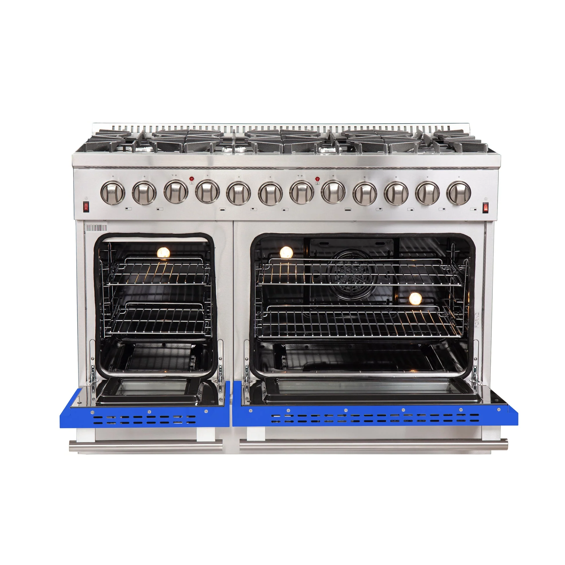 Forno Galiano 48-Inch Freestanding Dual Fuel Range, Double Convection Ovens, Blue Doors - Image 3