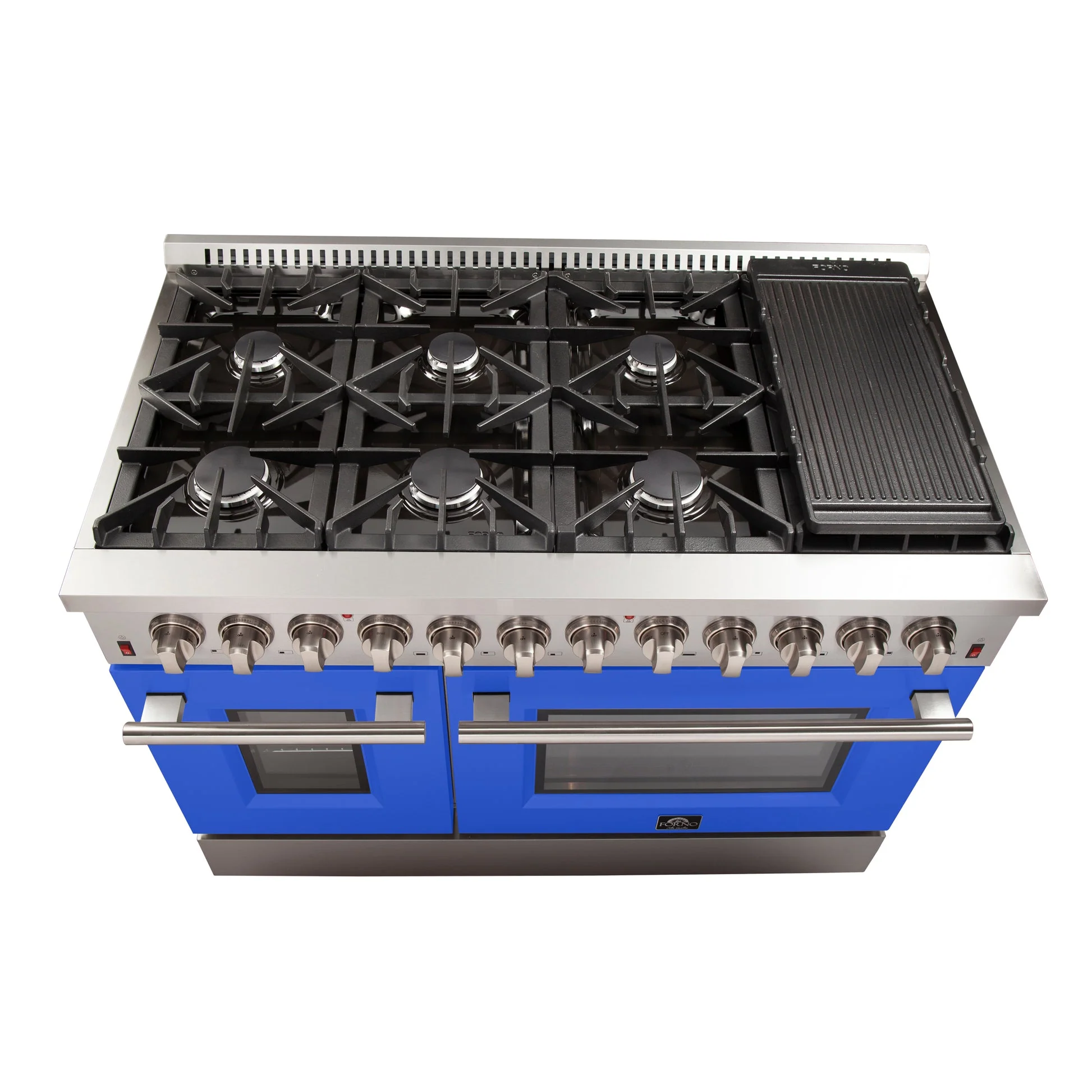 Forno Galiano 48-Inch Freestanding Dual Fuel Range, Double Convection Ovens, Blue Doors - Image 5