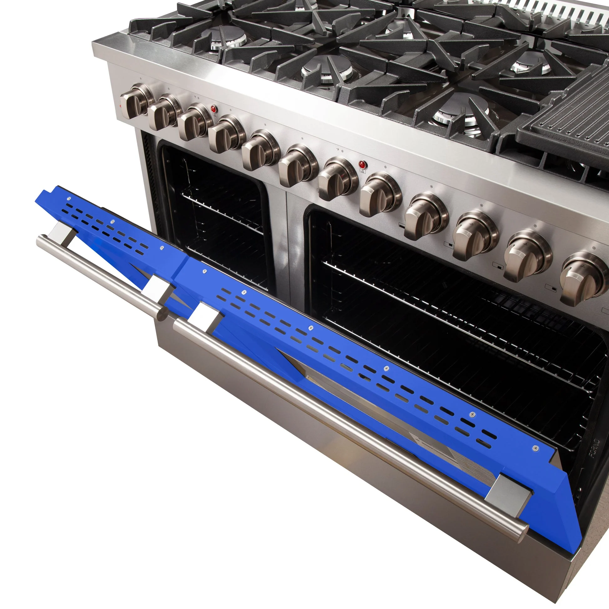 Forno Galiano 48-Inch Freestanding Dual Fuel Range, Double Convection Ovens, Blue Doors - Image 6