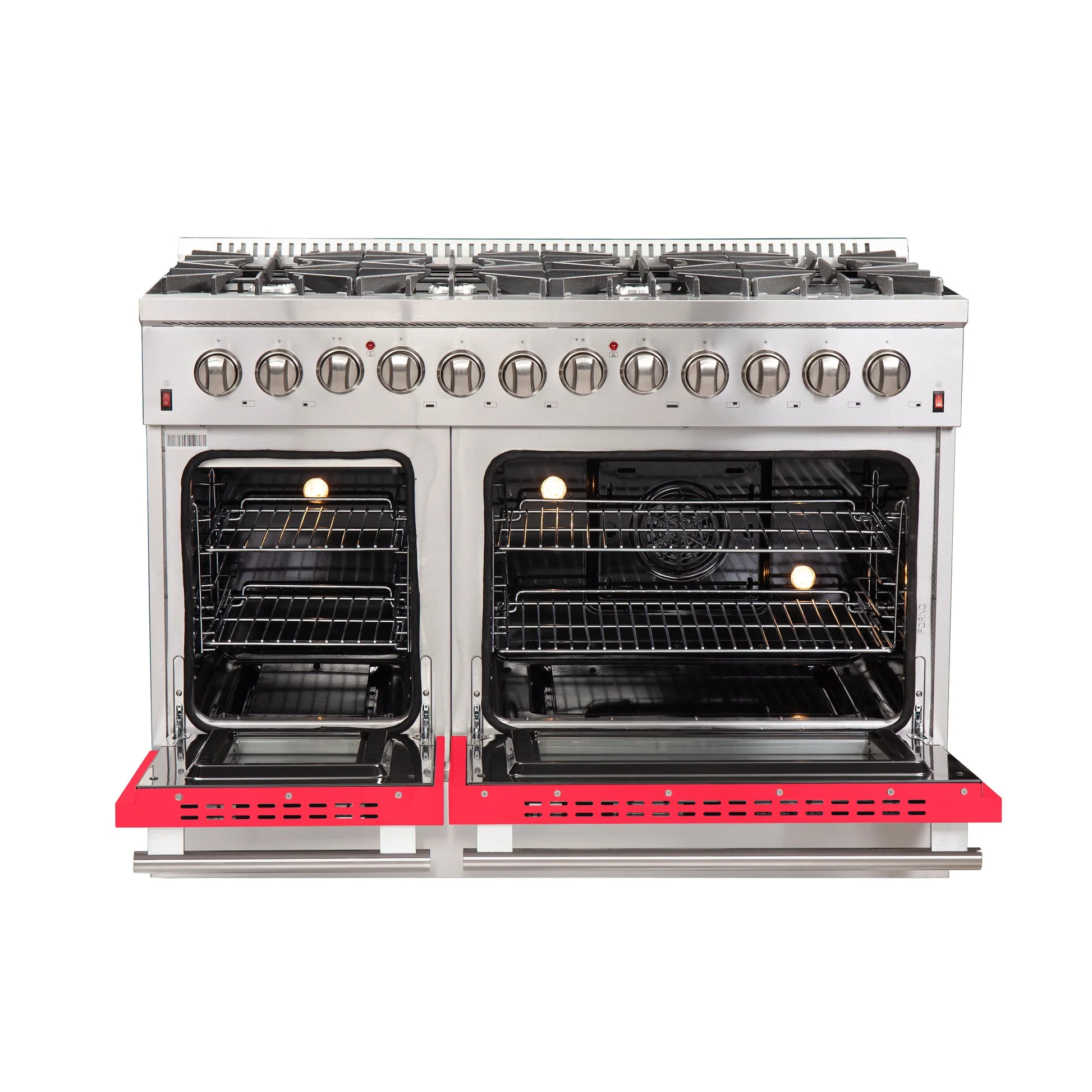 Forno Galiano 48-Inch Freestanding Dual Fuel Range, Double Convection Ovens, Red Doors - Image 4