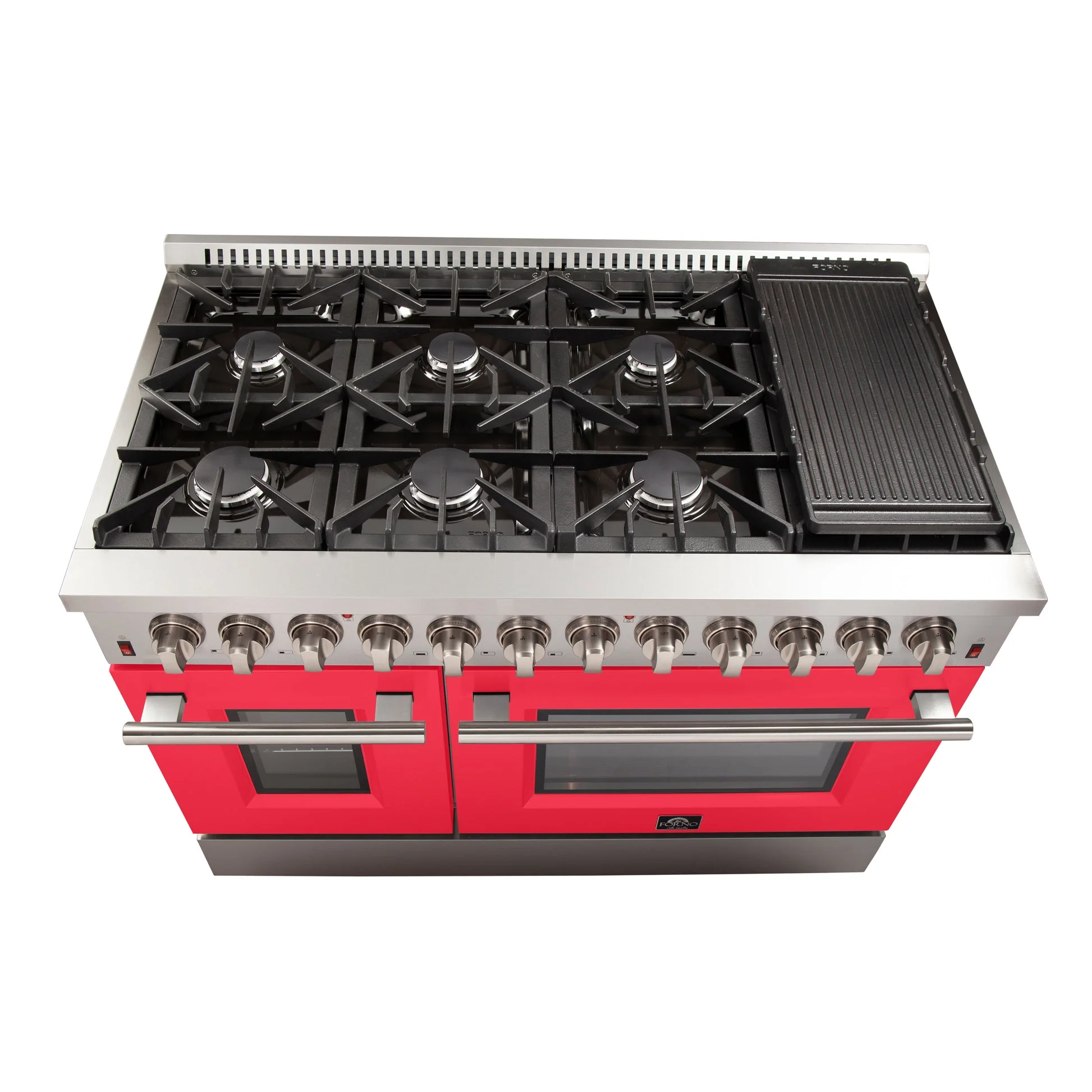 Forno Galiano 48-Inch Freestanding Dual Fuel Range, Double Convection Ovens, Red Doors - Image 6